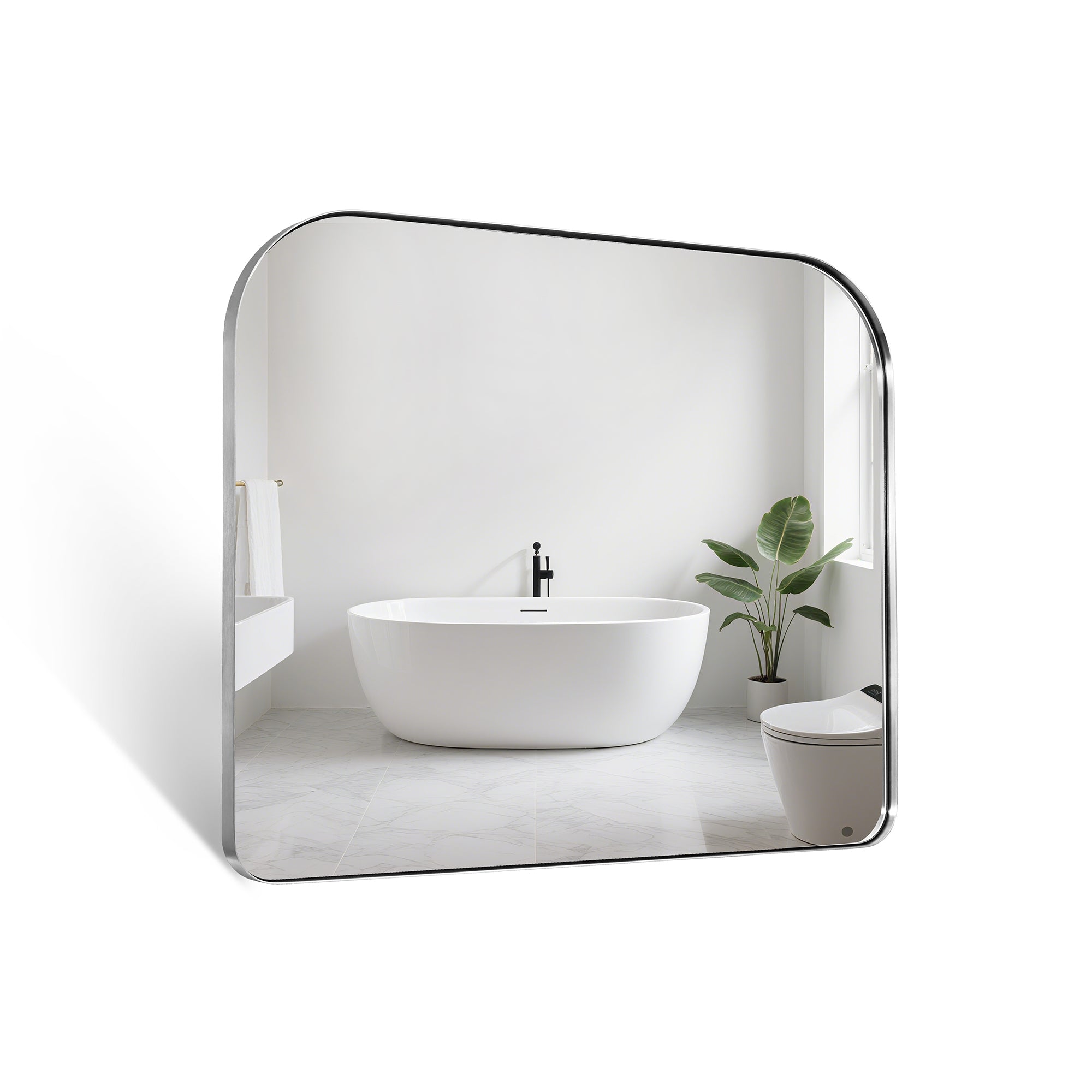 Modern Mantel Wide Arch Rectangle Bathroom Vanity Mirror | Stainless Steel Frame