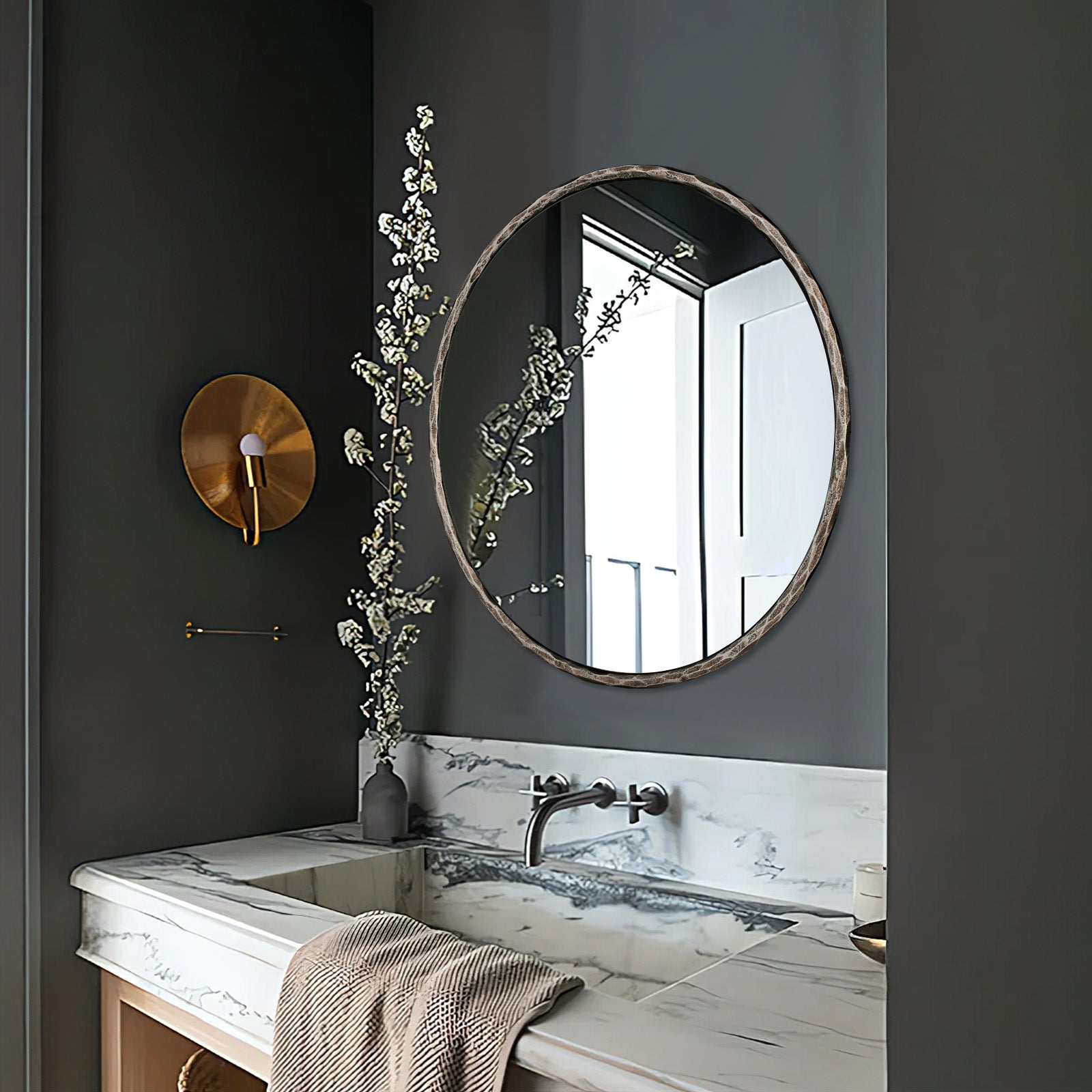 Antique Hand Hammer Forged Iron Mirror Circle Wrought Iron Mirror Round Wall Mirror