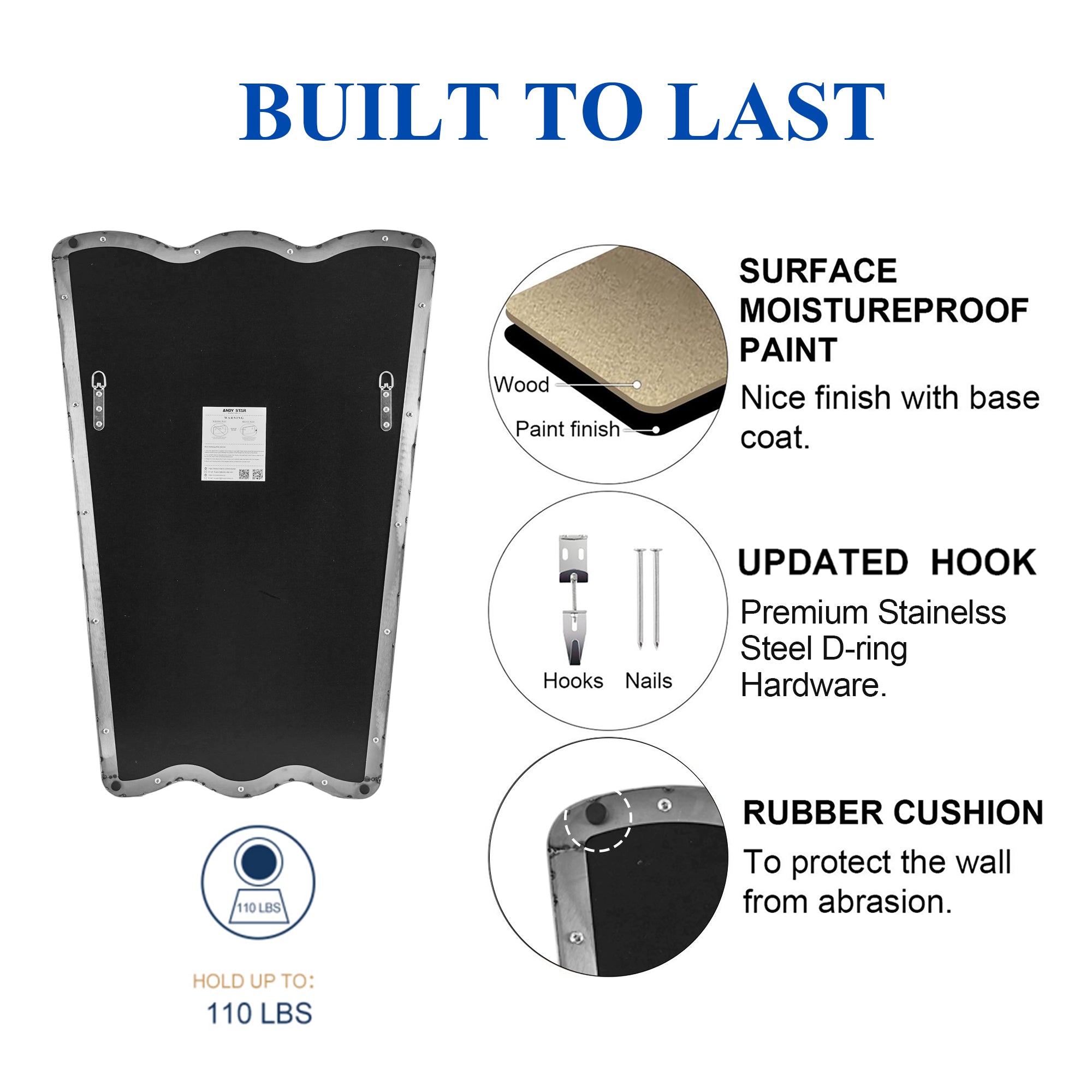 Contemporary Tapered Wavy Scalloped Bathroom Vanity Mirror | Stainless Steel Framed