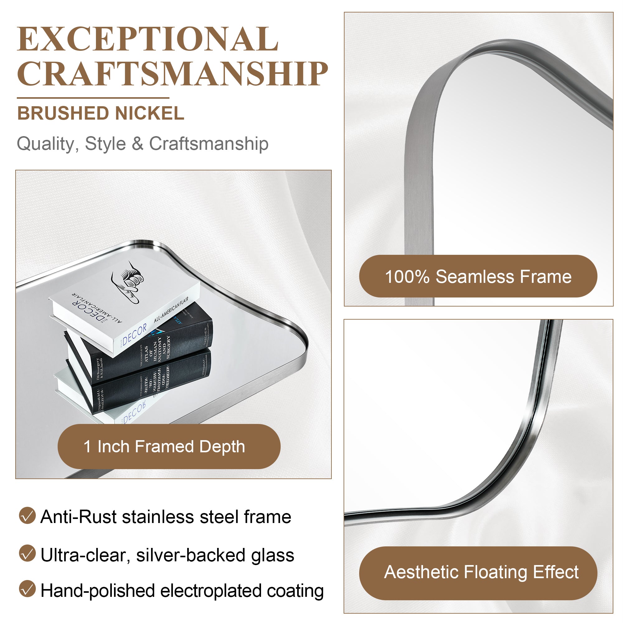 Contemporary Concave Scalloped Irregular Wall Mirror for Bathroom |Stainless Steel Frame