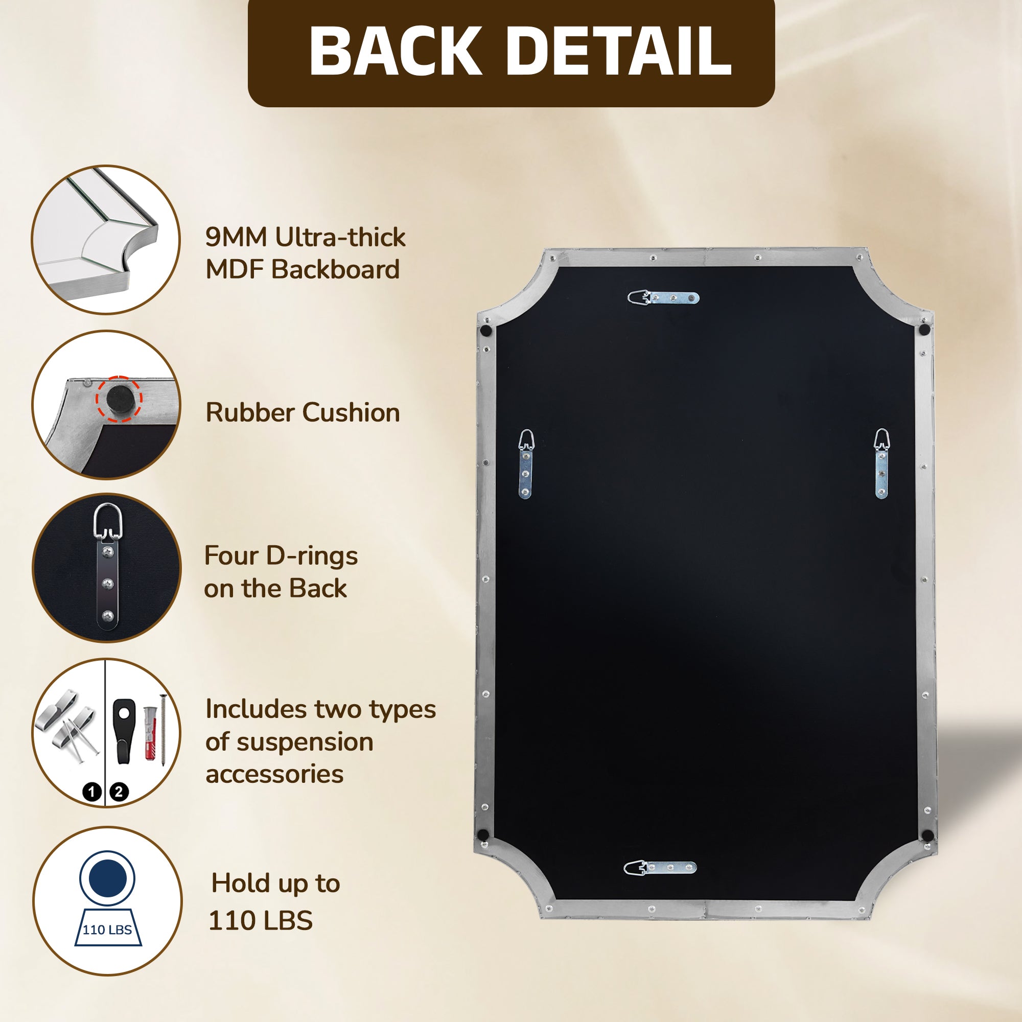 Minuette Glass Tiles Edge Scalloped Bathroom Vanity Mirrors | Stainless Steel Frame