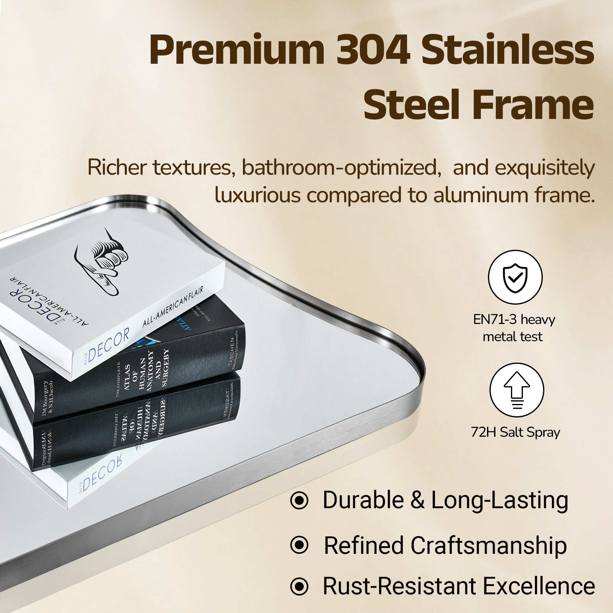 Contemporary Concave Scalloped Irregular Wall Mirror for Bathroom |Stainless Steel Frame