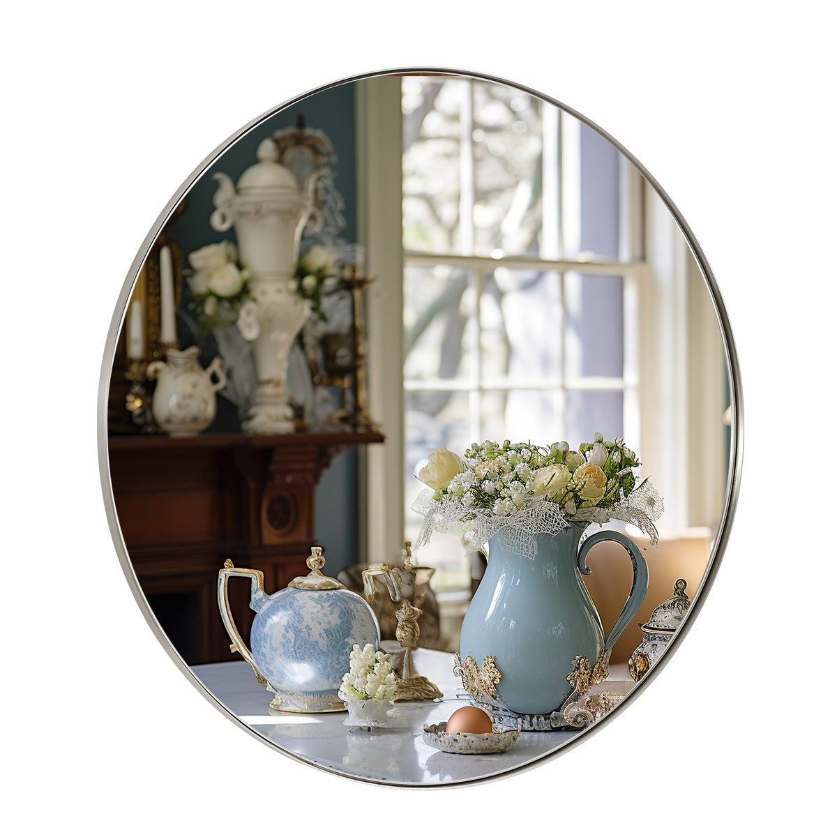 Contemporary Round Bathroom Mirrors Circle Wall Mirrors | Stainless Steel Frame