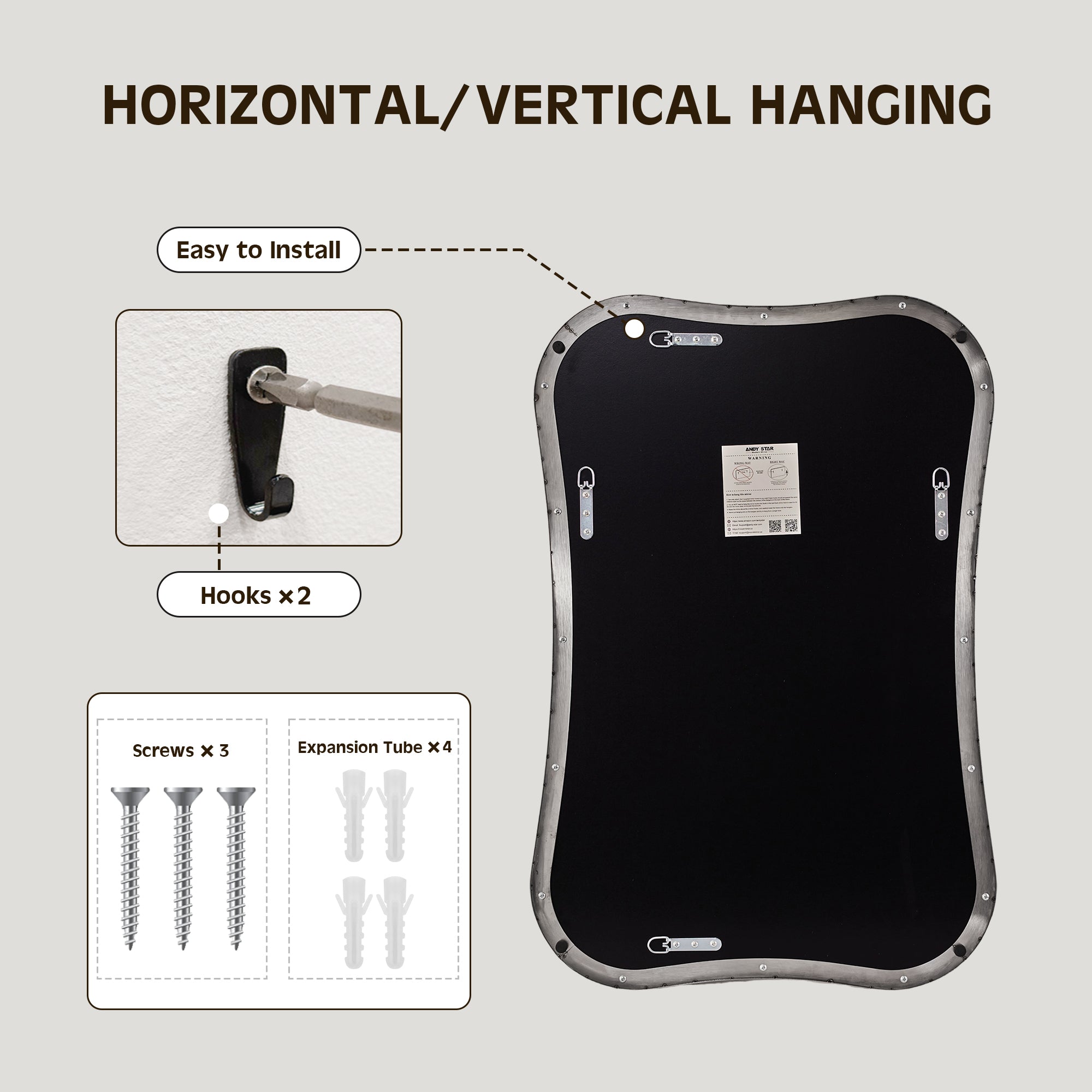 Contemporary Dual Concave Edge Rouded Scalloped Rectangle Wall Mirror | Stainless Steel Frame