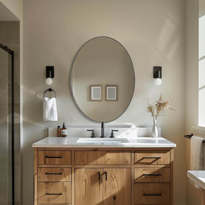Open Box Like New: Modern Oval Wall Mounted Mirror for Bathroom Living Room | Stainless Steel Framed