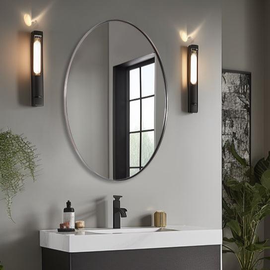 Open Box Like New: Modern Oval Wall Mounted Mirror for Bathroom Living Room | Stainless Steel Framed