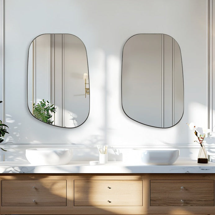 Asymmetrical Irregular Bathroom Wall Mirror | Stainless Steel Frame