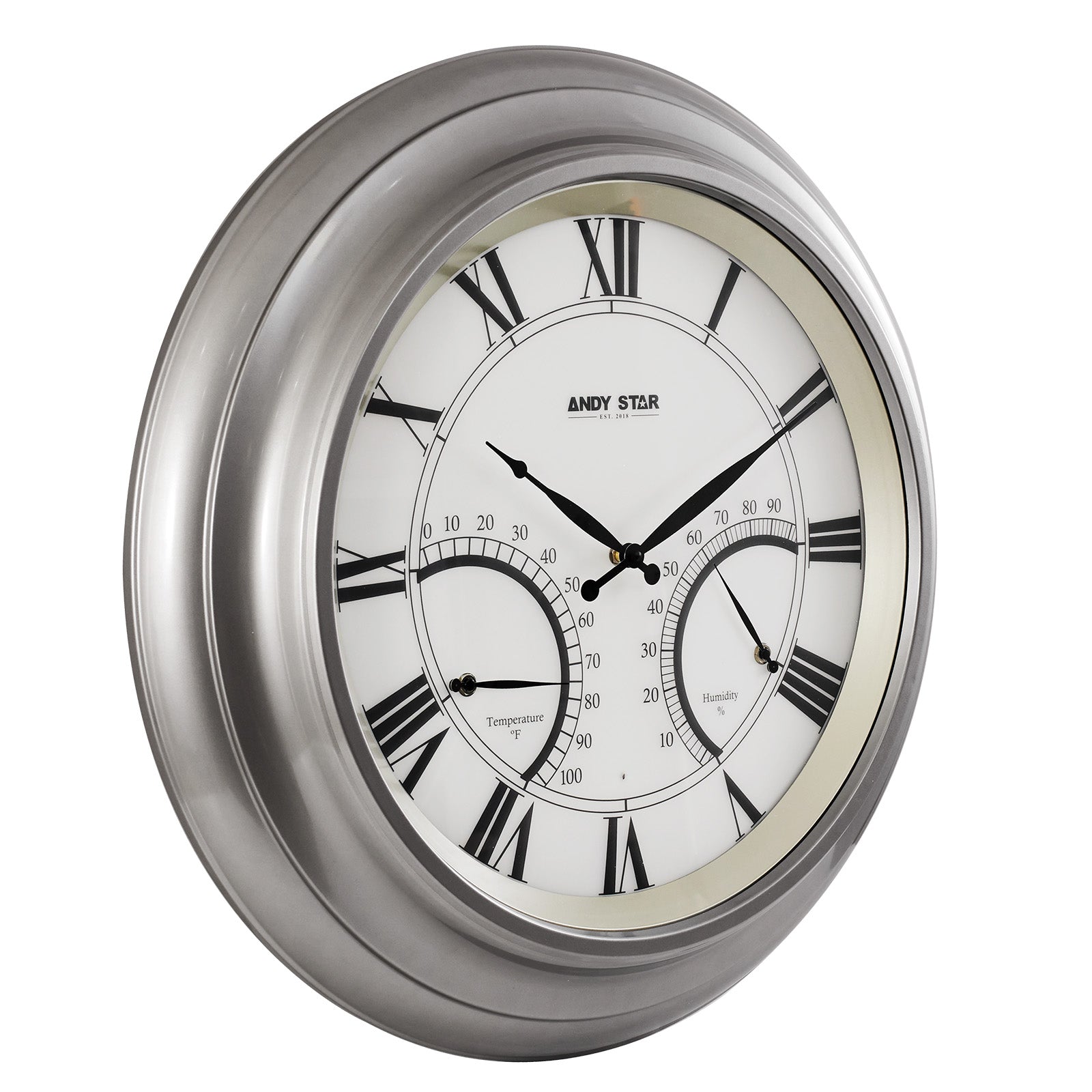 Contemporary Large Outdoor Wall Clock with Thermometer Waterproof Illuminated,24 Inch