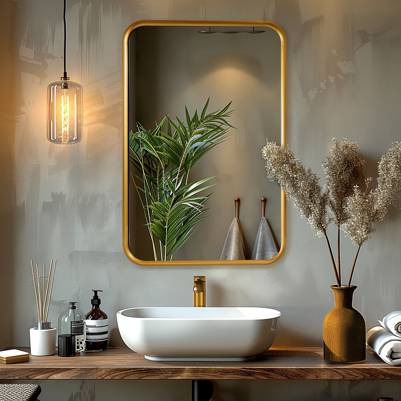 Open Box Like New:Metal Reverse Expansion Frame Suspended Mirror Rectangle Wall Mirror