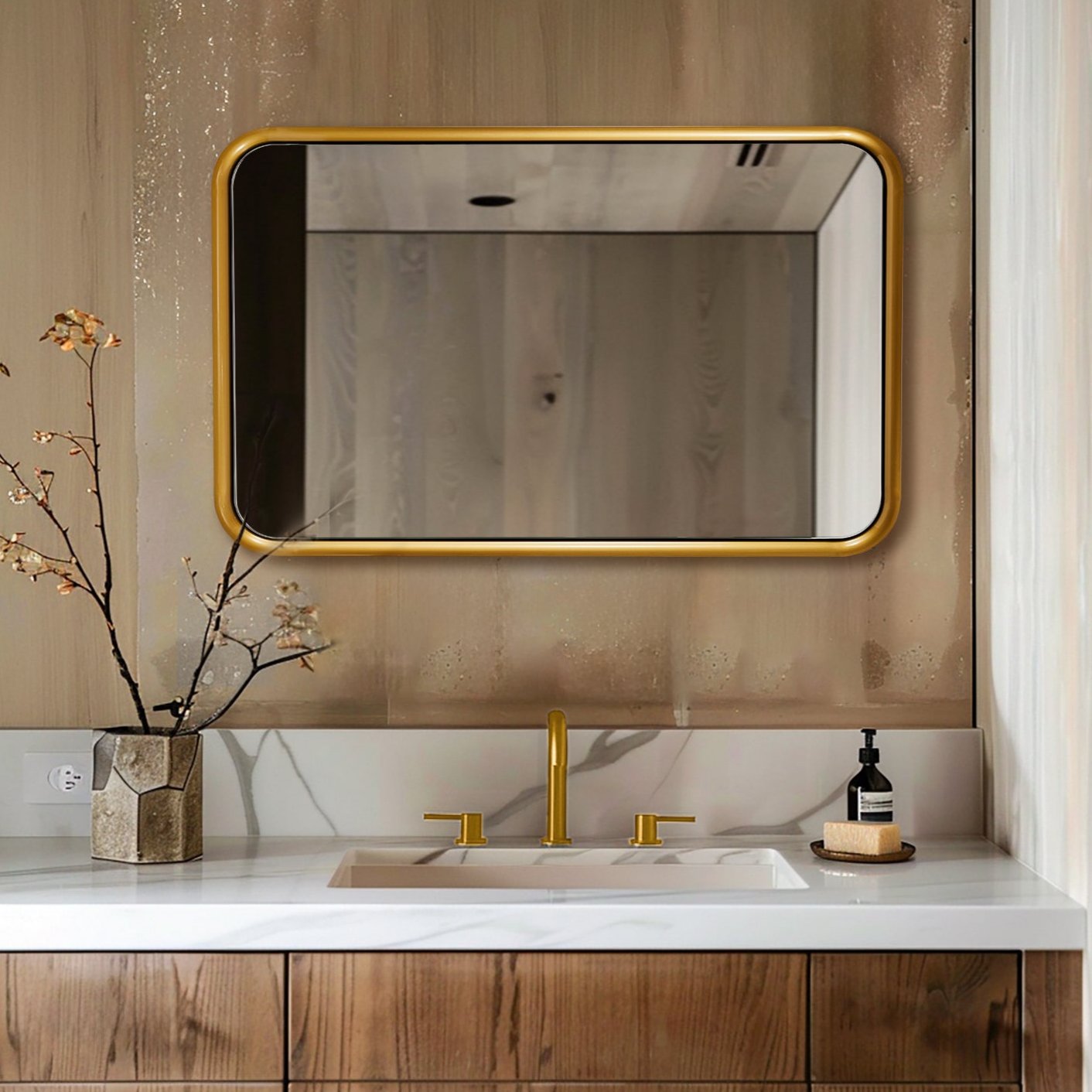 Open Box Like New:Metal Reverse Expansion Frame Suspended Mirror Rectangle Wall Mirror