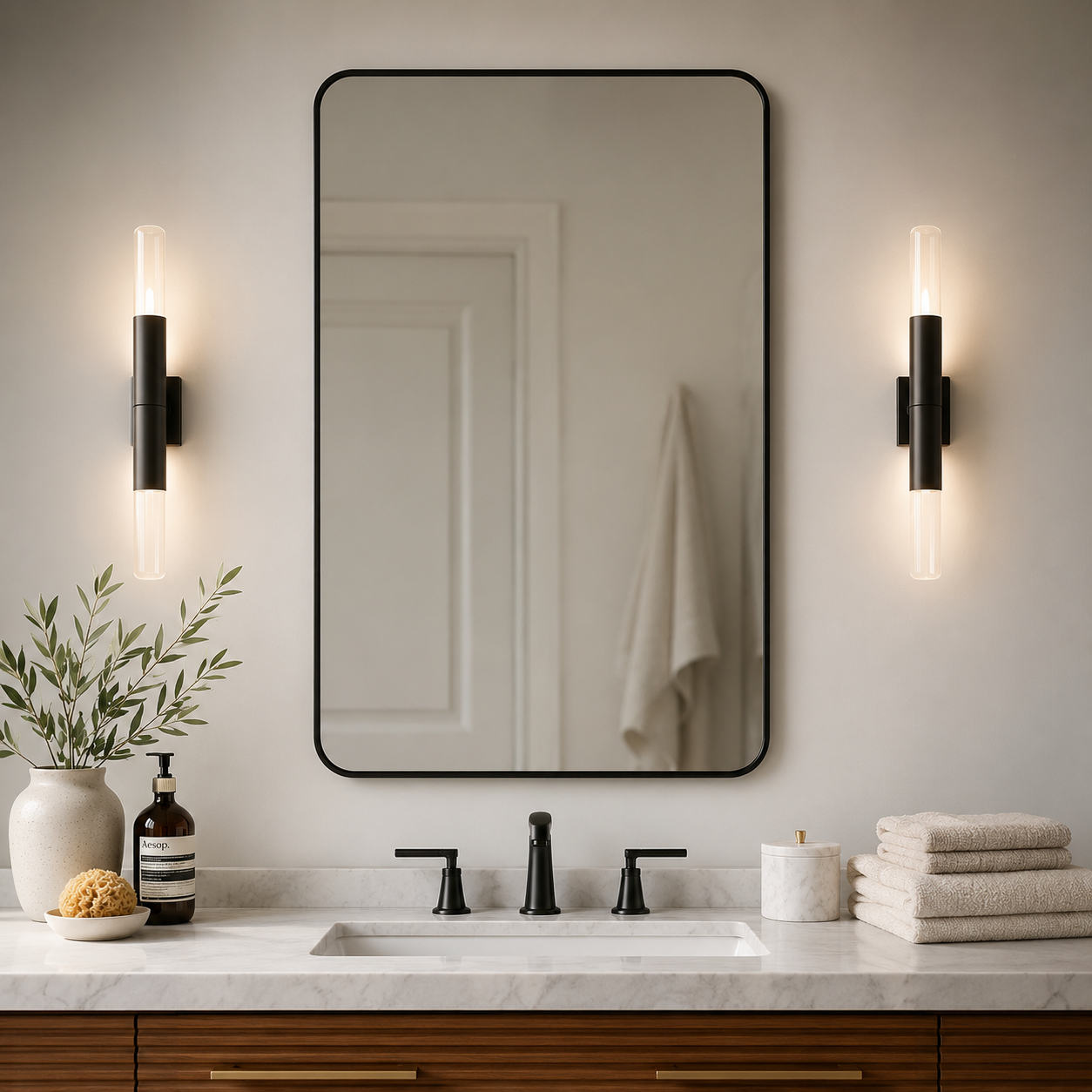 Modern Rounded Rectangle Mirror for Bathroom/ Vanity/ Wall | Stainless Steel Frame