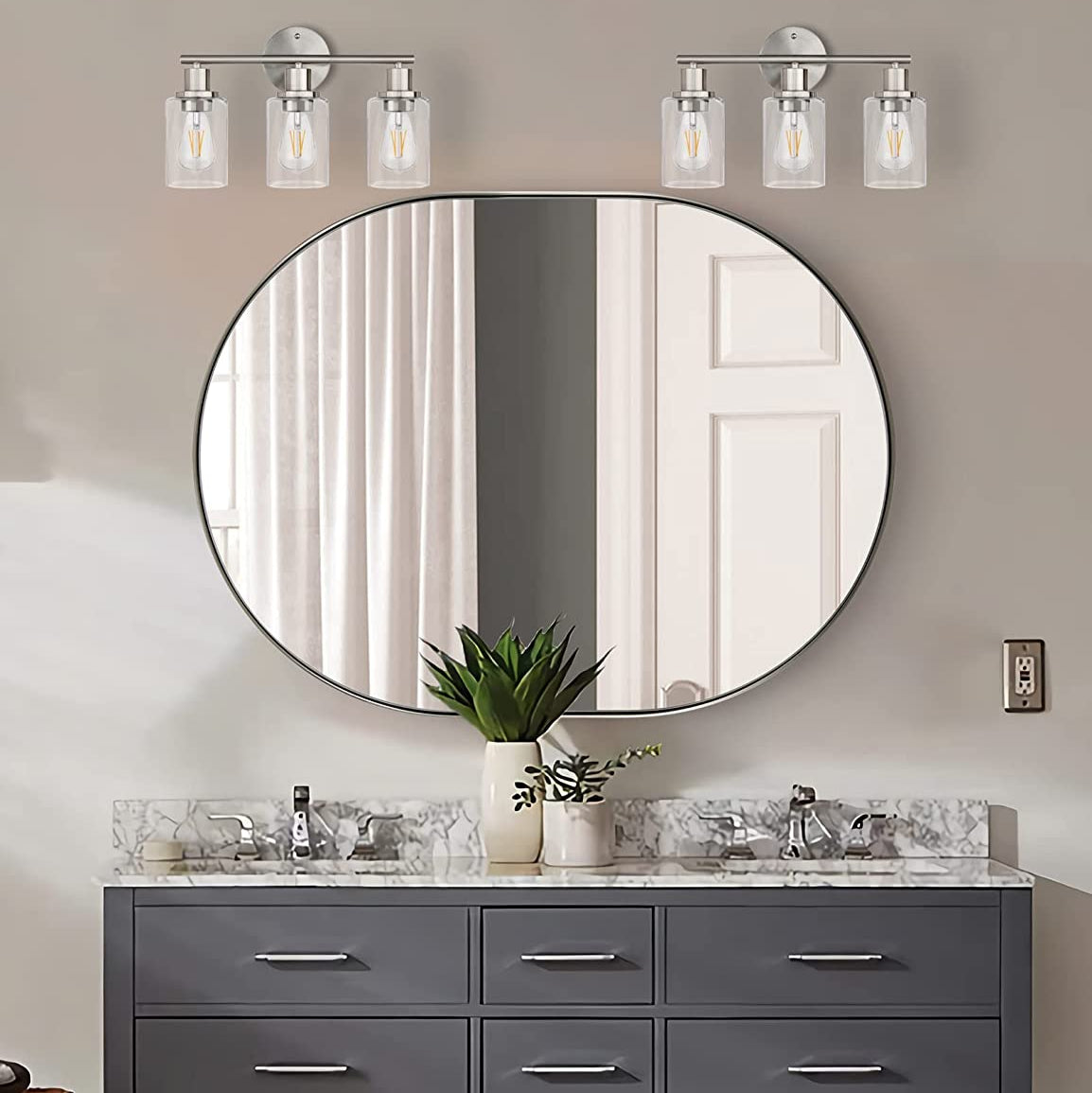 Modern Pill Shaped Capsule Wall Mirrors Long Oval Bathroom Vanity Mirror | Stainless Steel Frame
