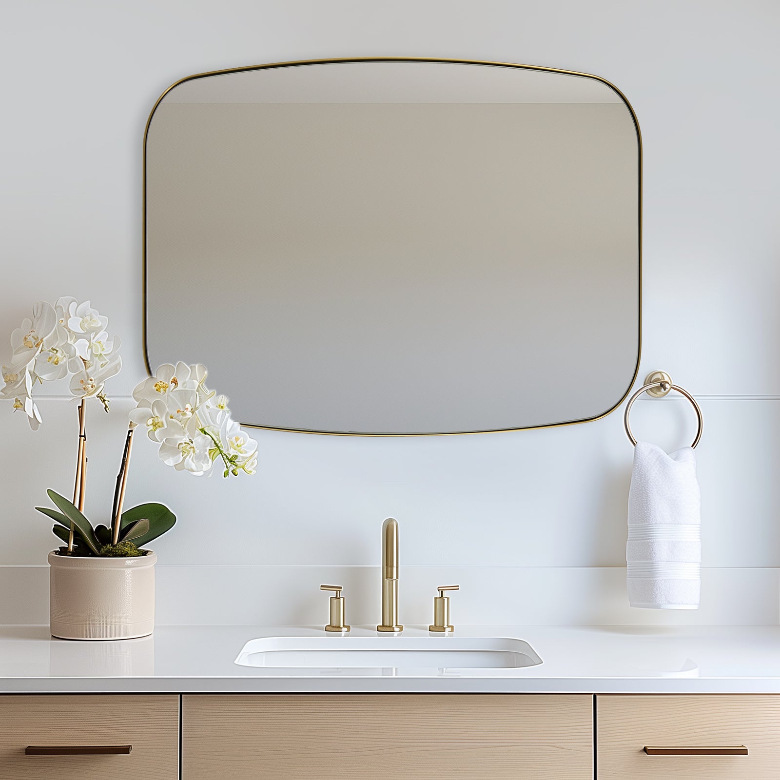 Modern Oblong Bathroom Mirror Long Oval Mirror | Stainless Steel Frame