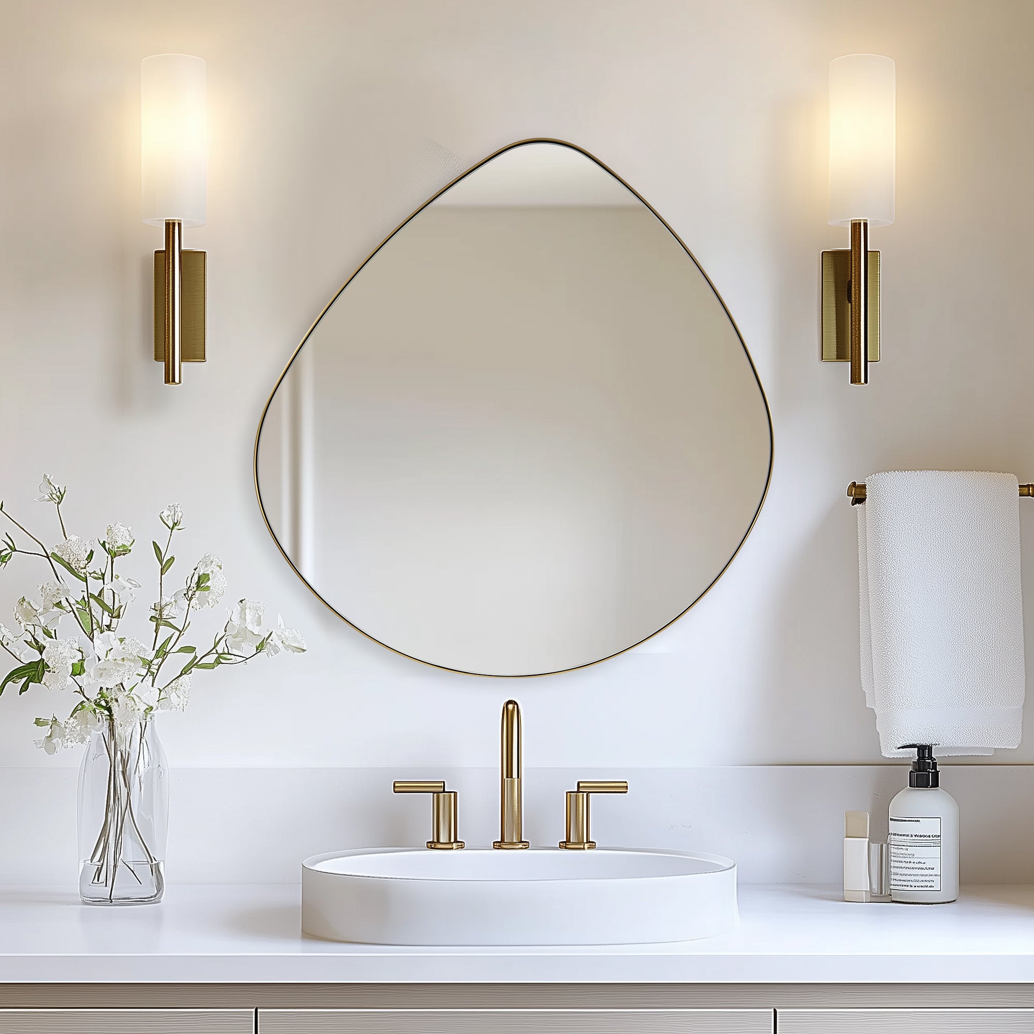 Asymmetrical Teardrop Mirror Irregular Bathroom Mirrors Gold |Stainless Steel Frame