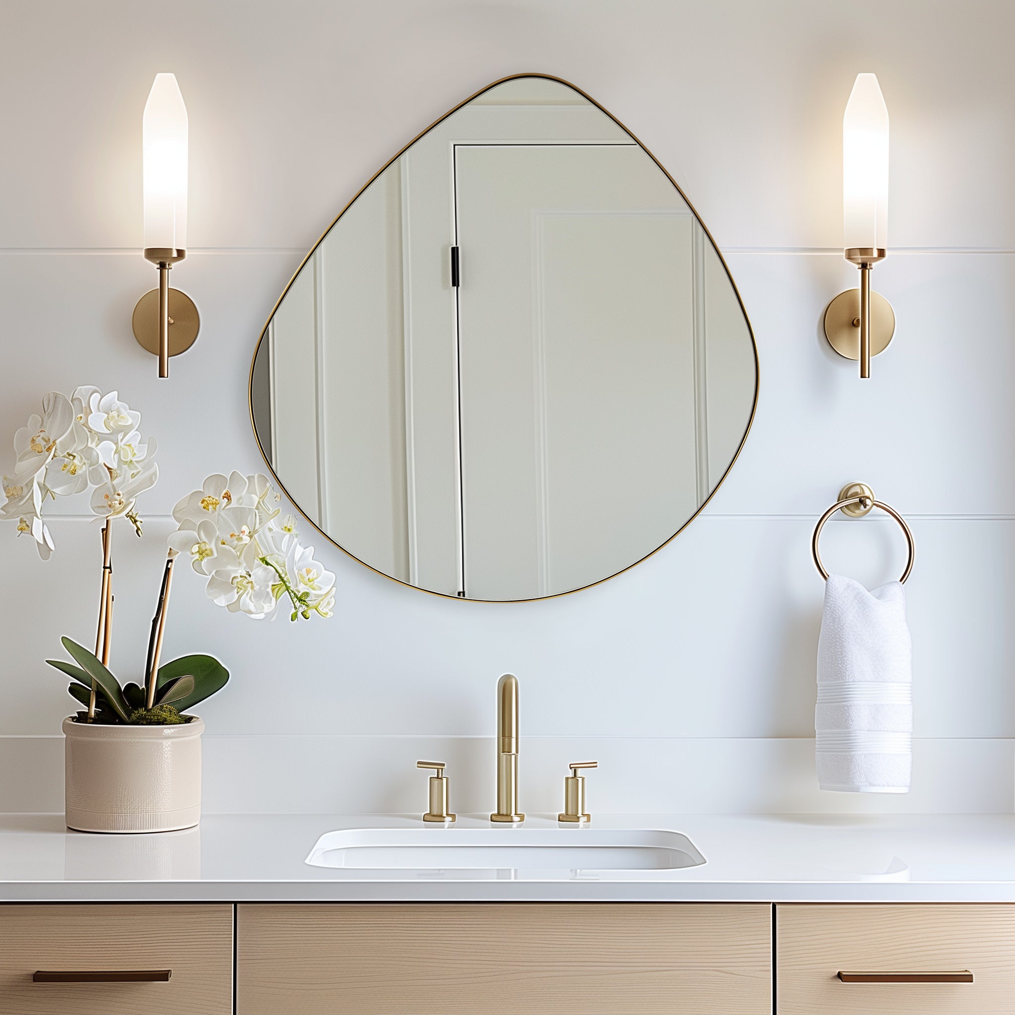 Asymmetrical Teardrop Mirror Irregular Bathroom Mirrors Gold |Stainless Steel Frame