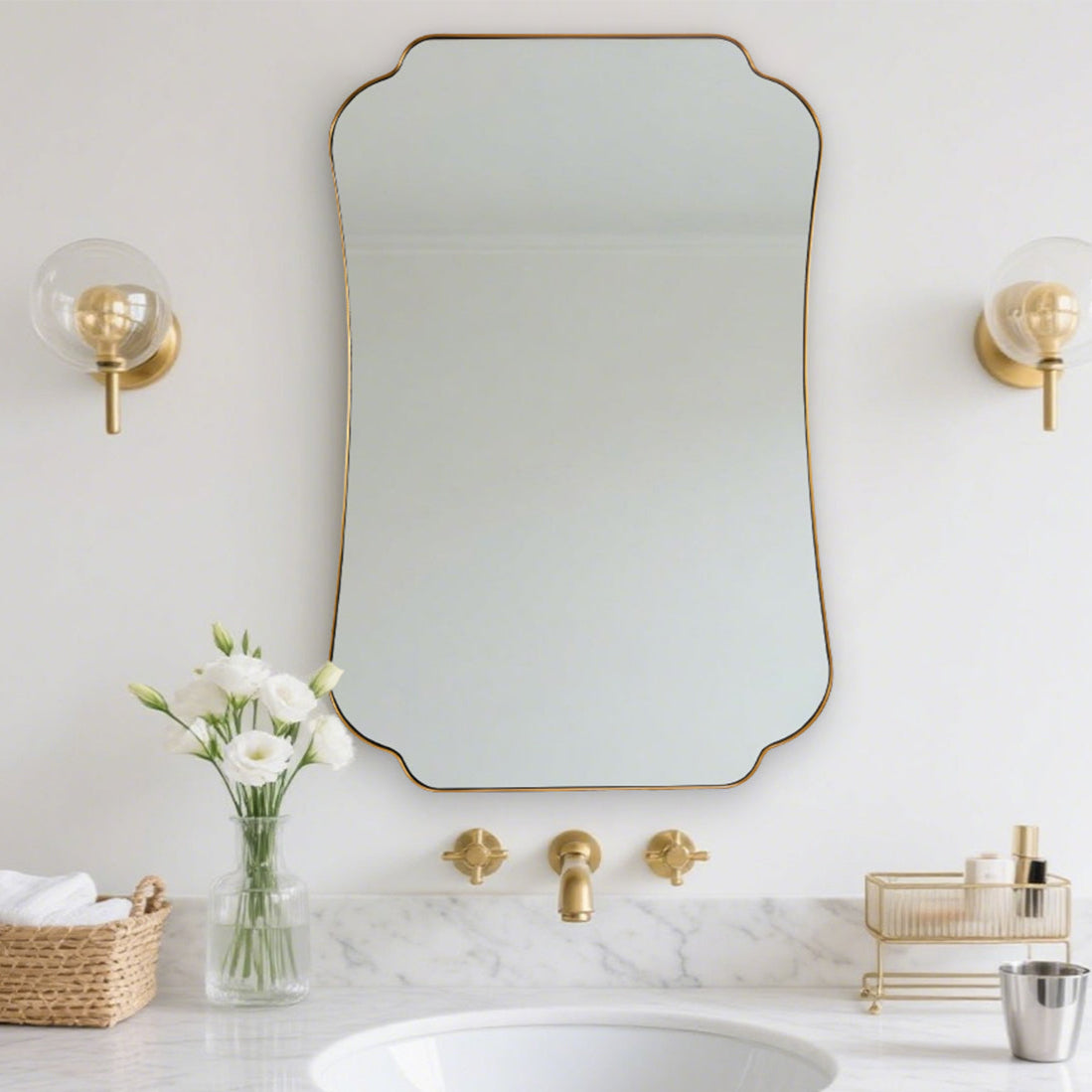 Contemporary Concave Edge Scalloped Bathroom Mirror Decorative | Stainless Steel Frame