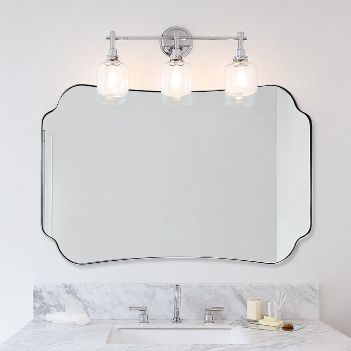 Contemporary Concave Edge Scalloped Bathroom Mirror Decorative | Stainless Steel Frame