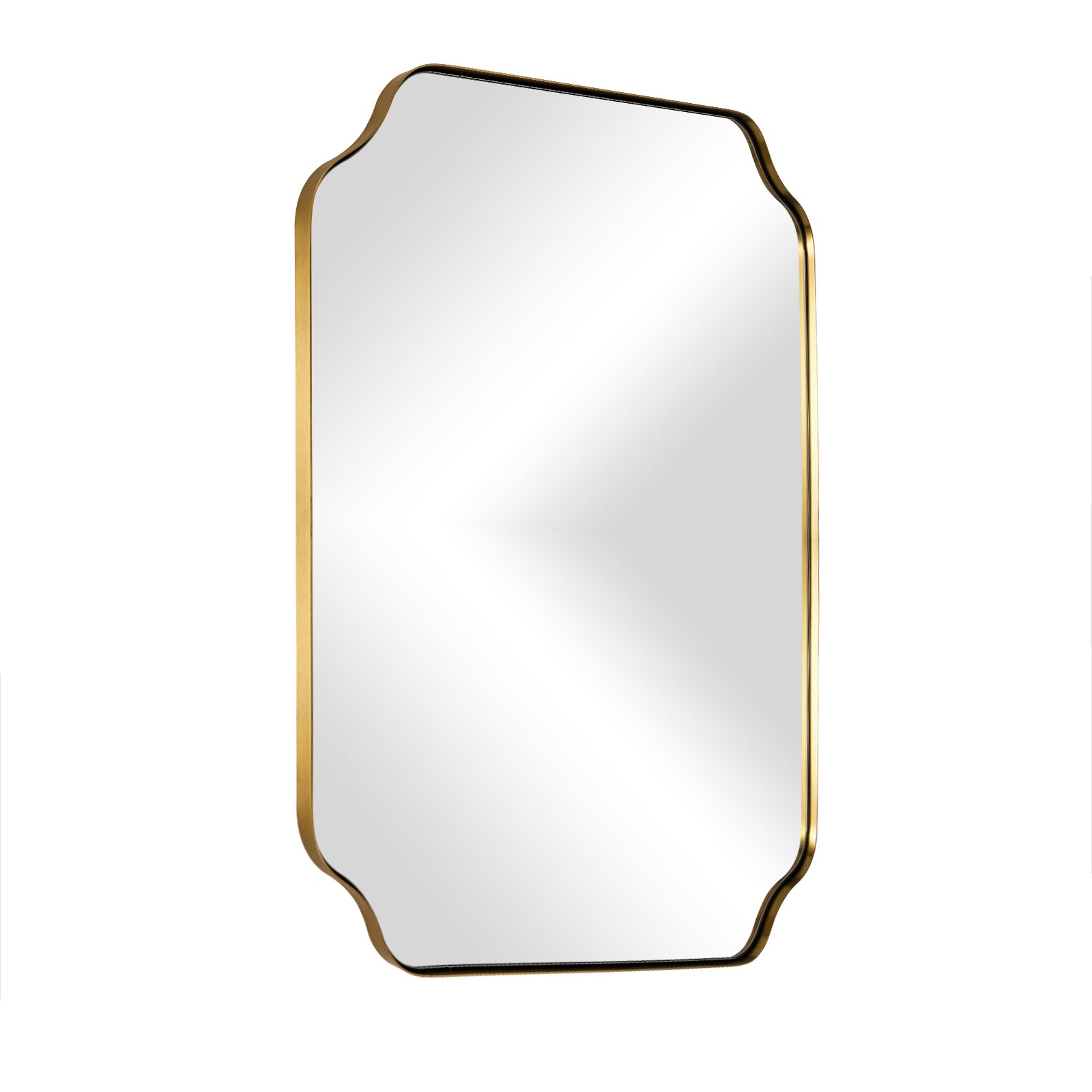 Open Box Like New:Notched Corner Irregular Scalloped Rectangle Mirrors | Stainless Steel Frame
