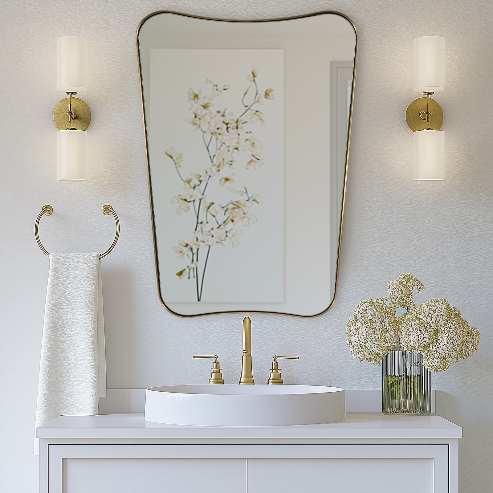 Antique Concave Top Rectangle Scalloped Decor Bathroom Mirror |Stainless Steel Frame