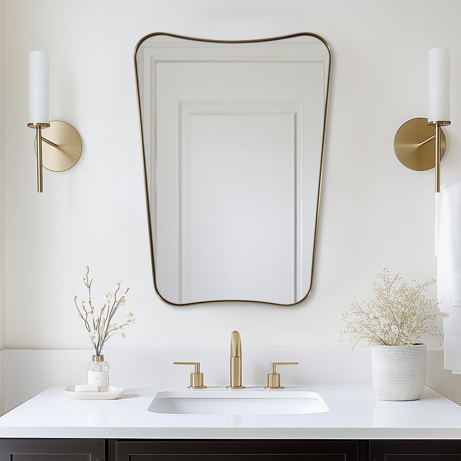 Antique Concave Top Rectangle Scalloped Decor Bathroom Mirror |Stainless Steel Frame