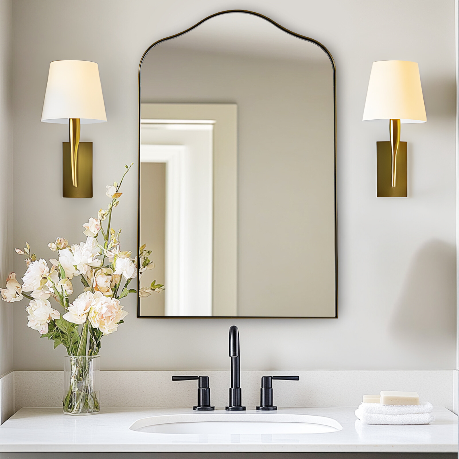 Contemporary Arch Top Curved Arched Bathroom Vanity Mirror | Stainless Steel Frame