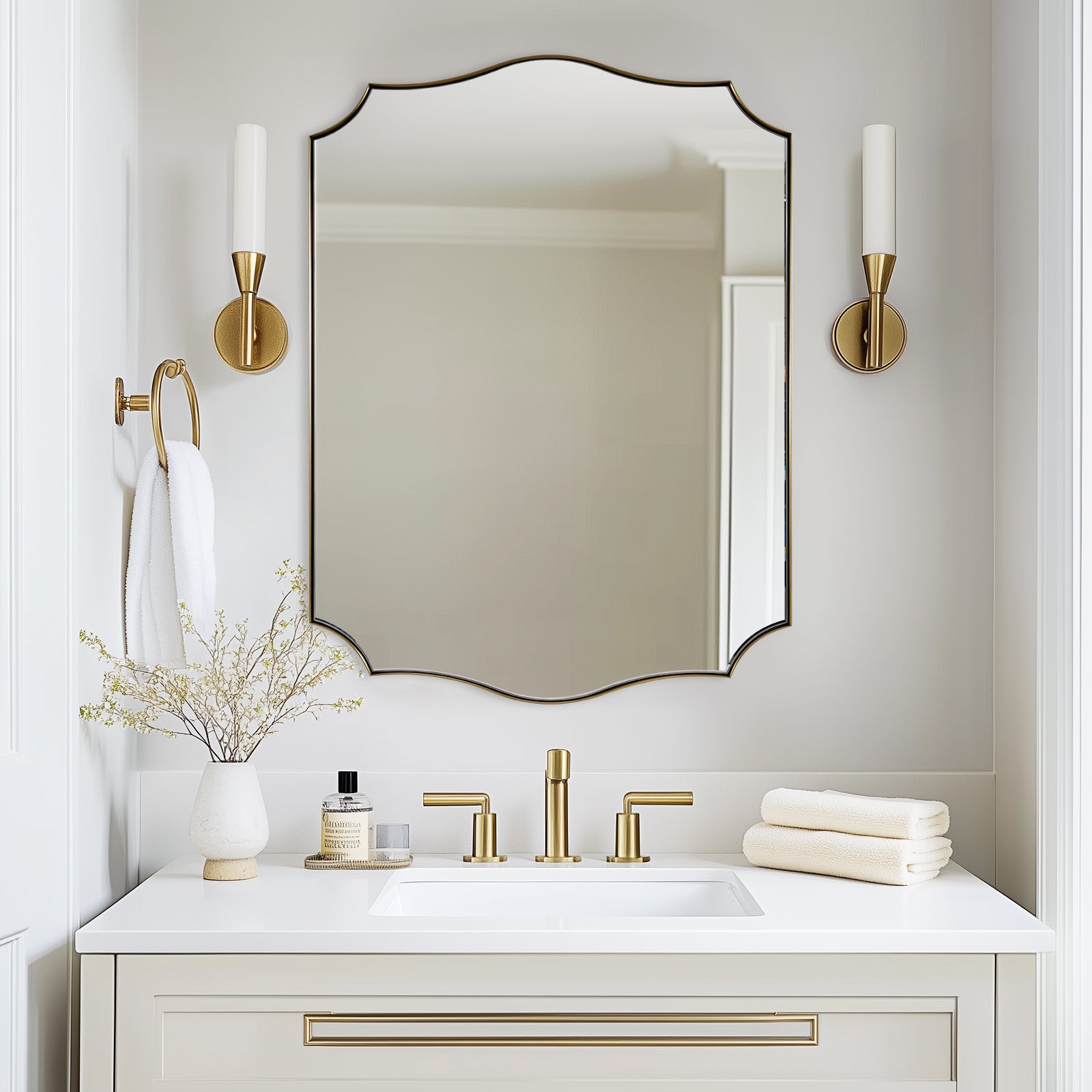 Contemporary Scalloped Rectangle Wall Mirror | Stainless Steel Frame