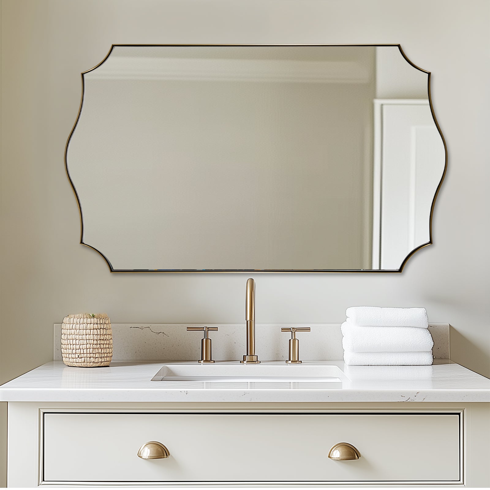 Contemporary Scalloped Rectangle Wall Mirror | Stainless Steel Frame