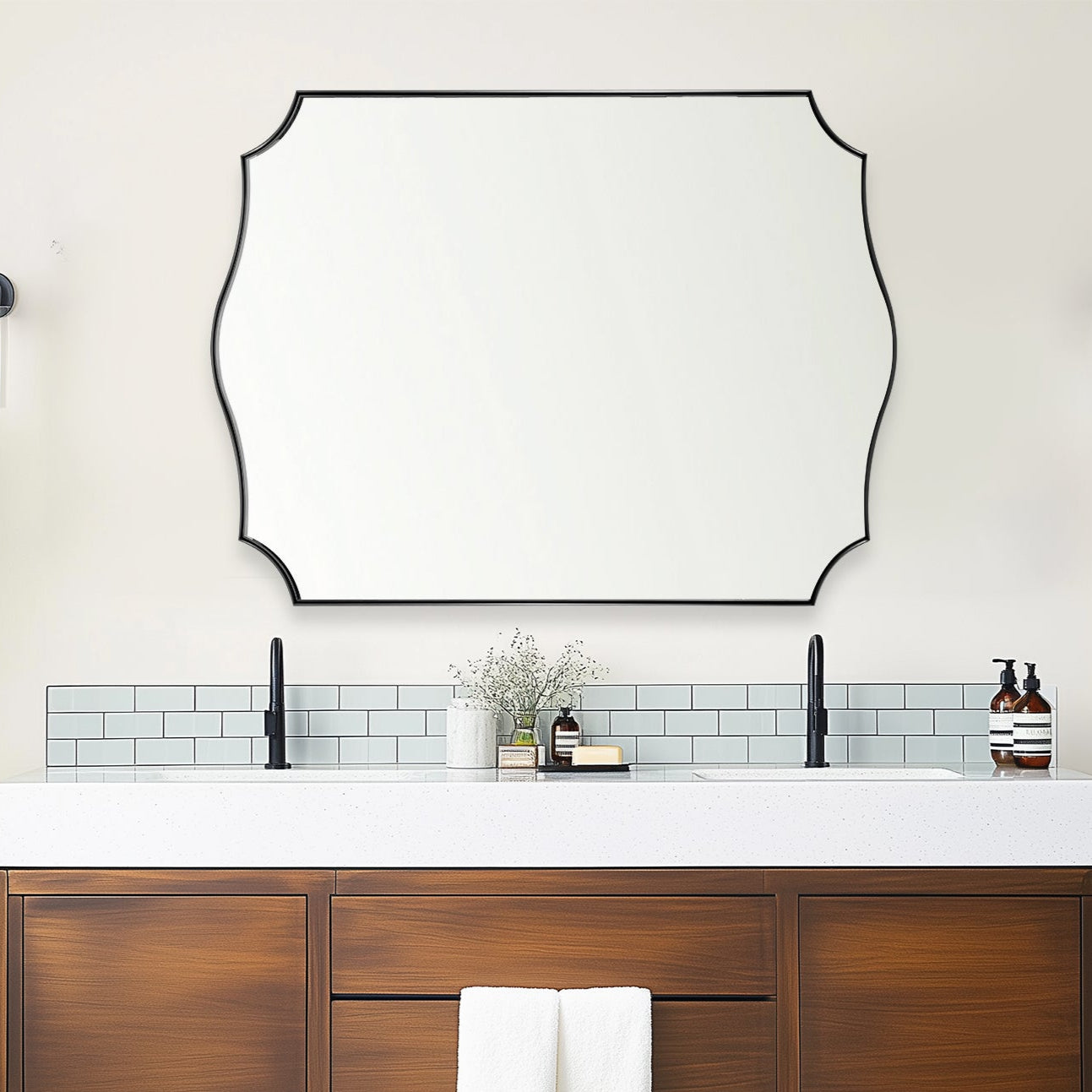 Traditional Rectangle Scalloped Wall Mirror for Bathroom | Stainless Steel Frame