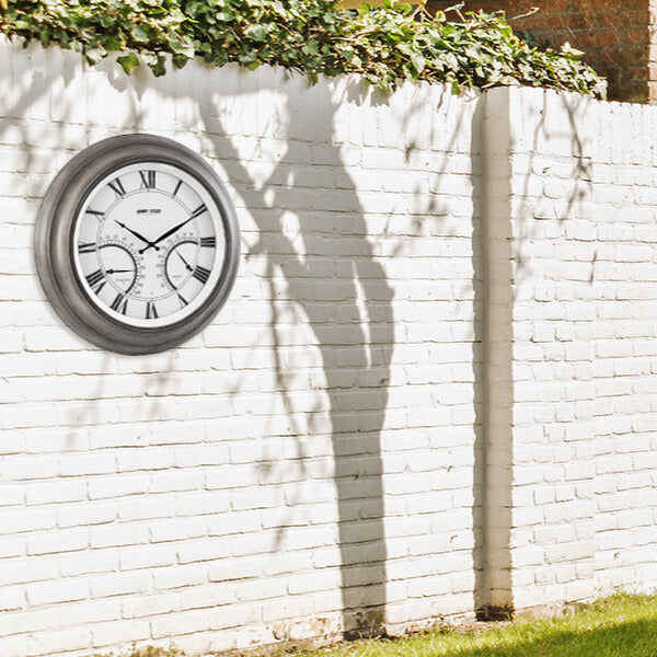 Oak Large Outdoor Wall Clock with Thermometer Waterproof Illuminated,24 Inch