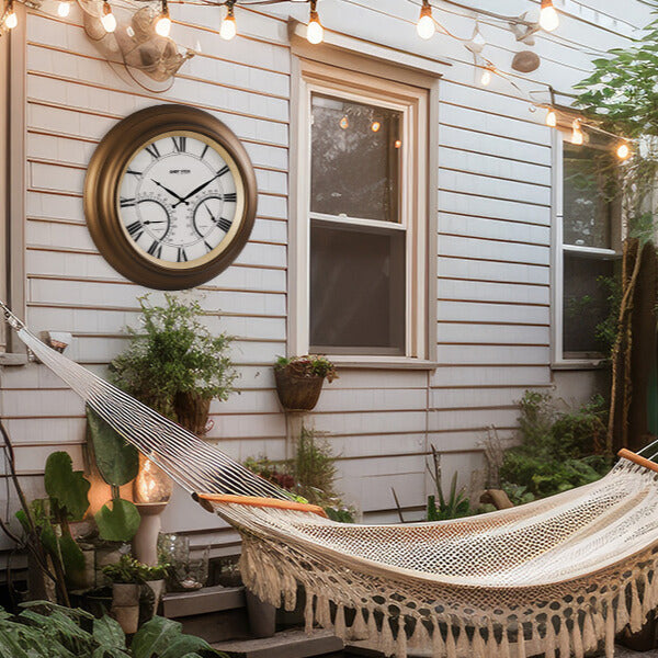 Contemporary Large Outdoor Wall Clock with Thermometer Waterproof Illuminated,24 Inch