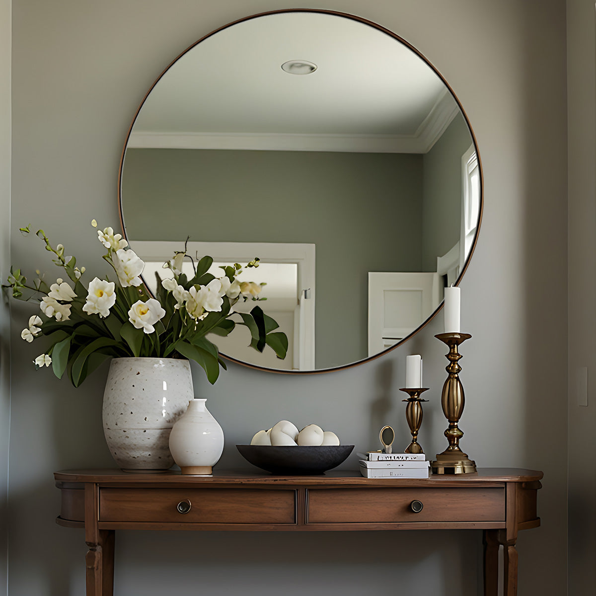 Contemporary Round Bathroom Mirrors Circle Wall Mirrors | Stainless Steel Frame