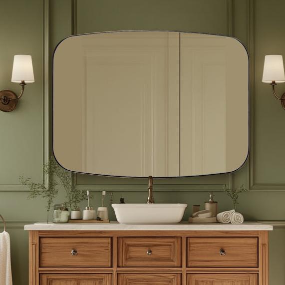 Modern Oblong Bathroom Mirror Long Oval Mirror | Stainless Steel Frame