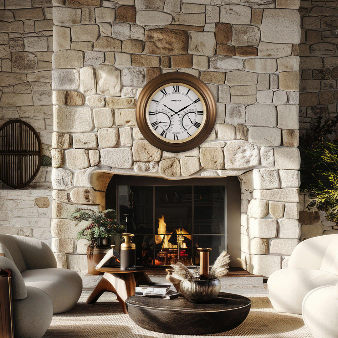 Contemporary Large Outdoor Wall Clock with Thermometer Waterproof Illuminated,24 Inch
