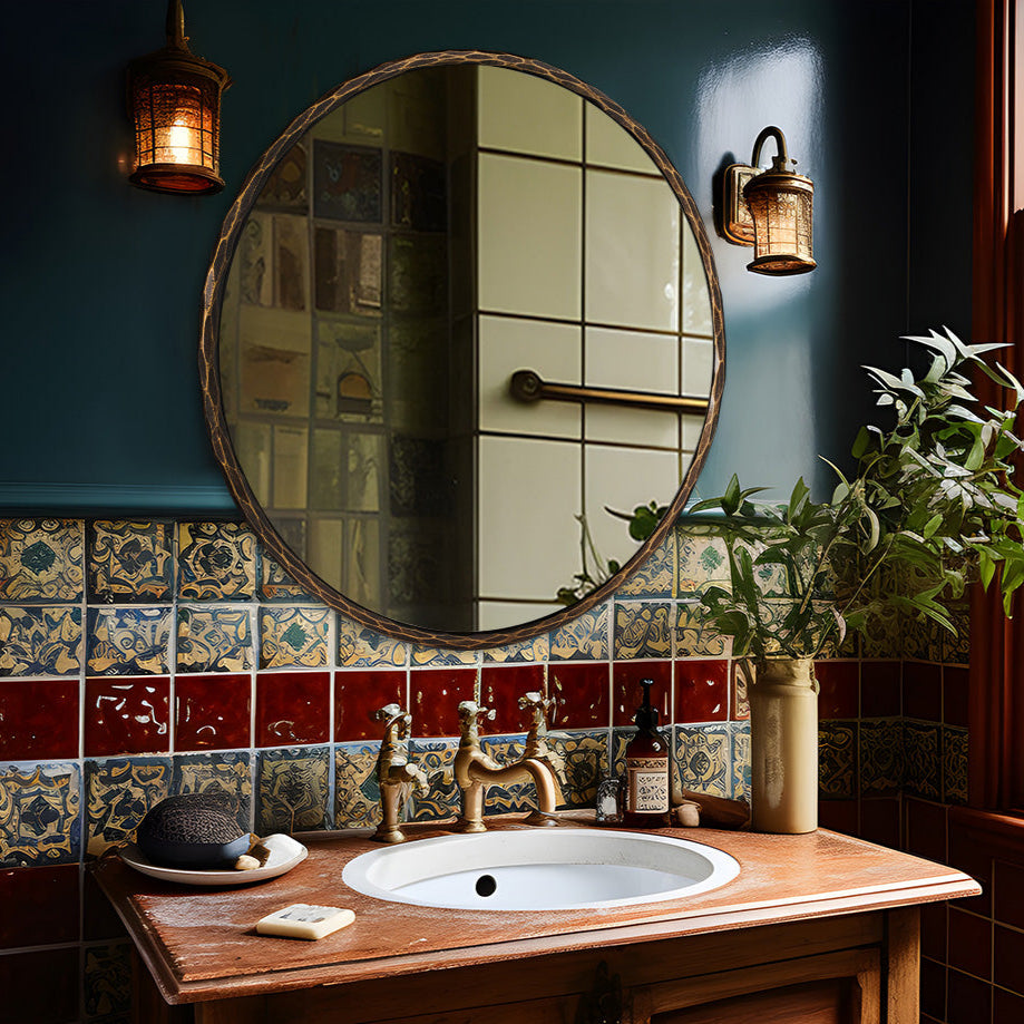 Antique Hand Hammer Forged Iron Mirror Circle Wrought Iron Mirror Round Wall Mirror