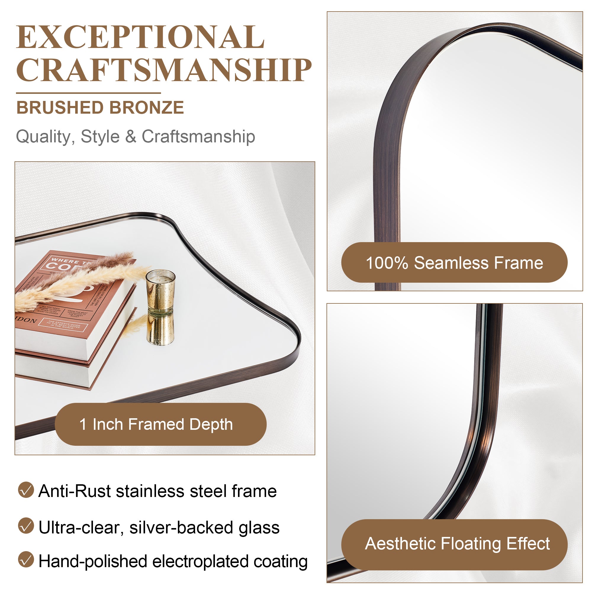 Contemporary Concave Scalloped Irregular Wall Mirror for Bathroom |Stainless Steel Frame