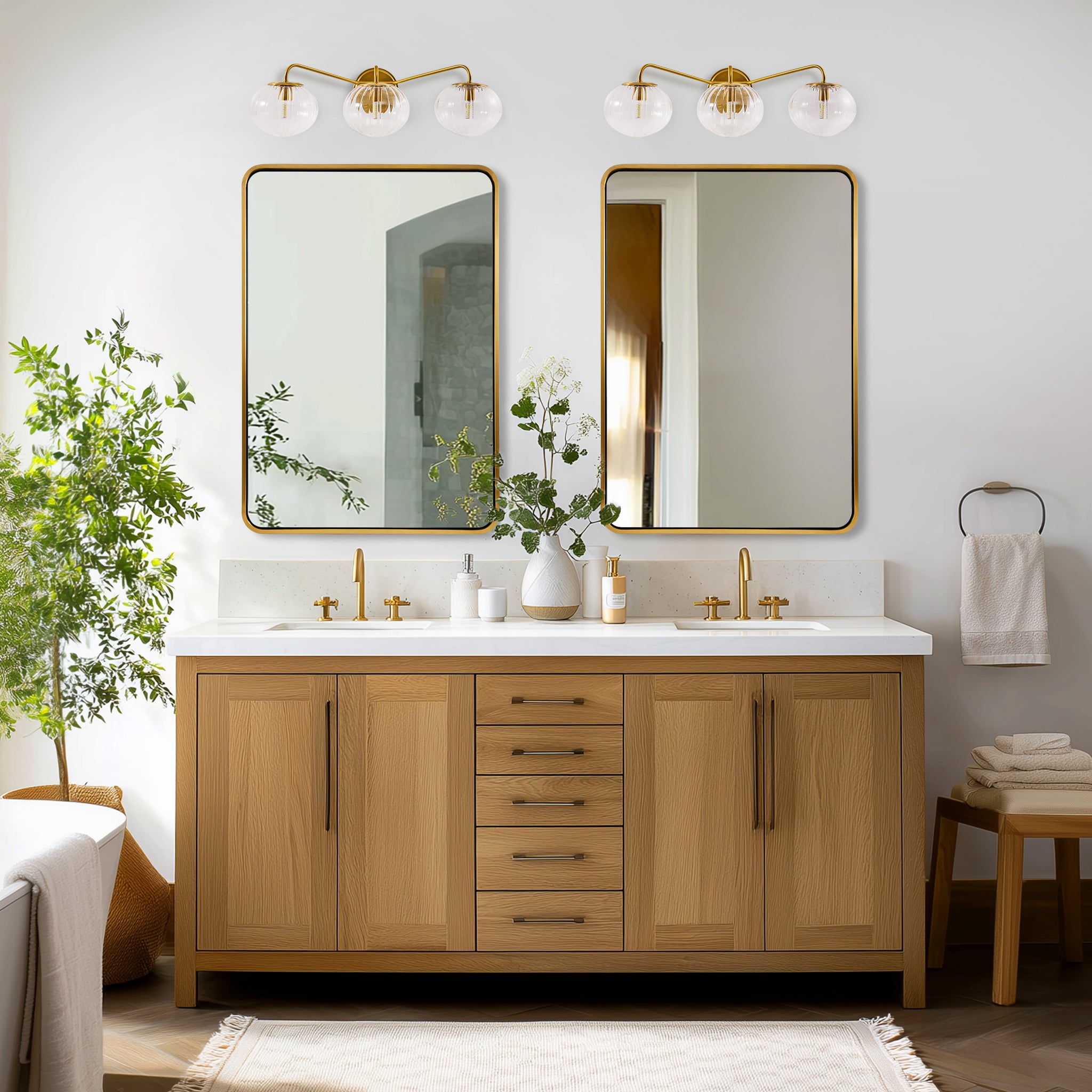 Contemporary Pumpkin Clear Glass Shades Bathroom Wall Sconce