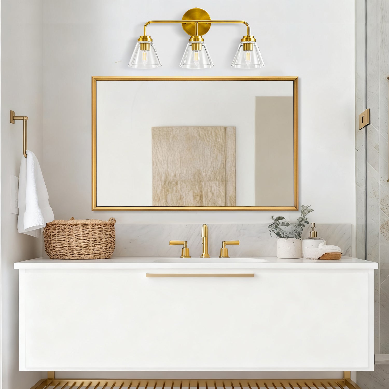 Modern Cone Clear Glass Shade Bathroom Wall Sconces