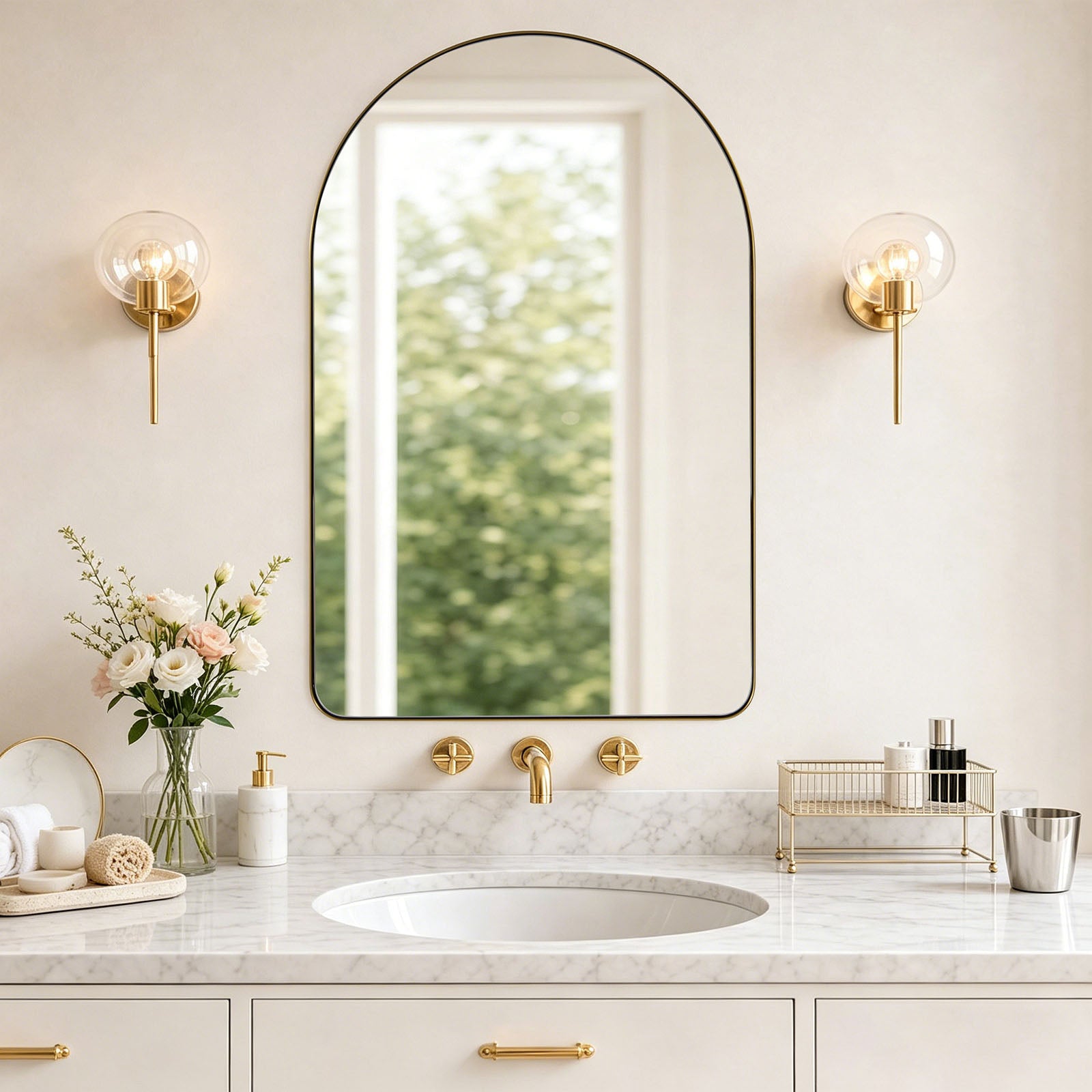 Contemporary Arched Bathroom Vanity Mirror | Stainless Steel Frame