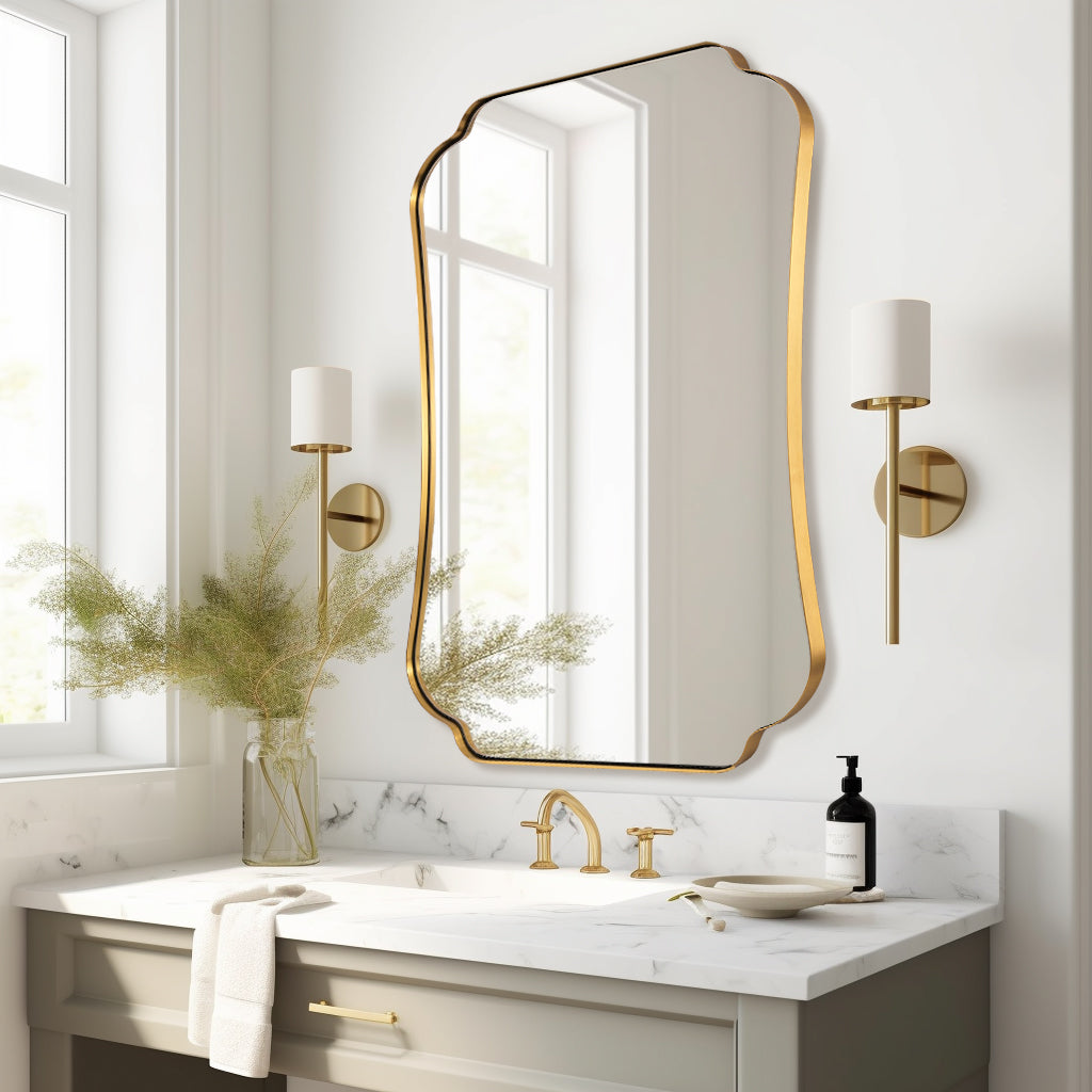 Contemporary Concave Edge Scalloped Bathroom Mirror Decorative | Stainless Steel Frame