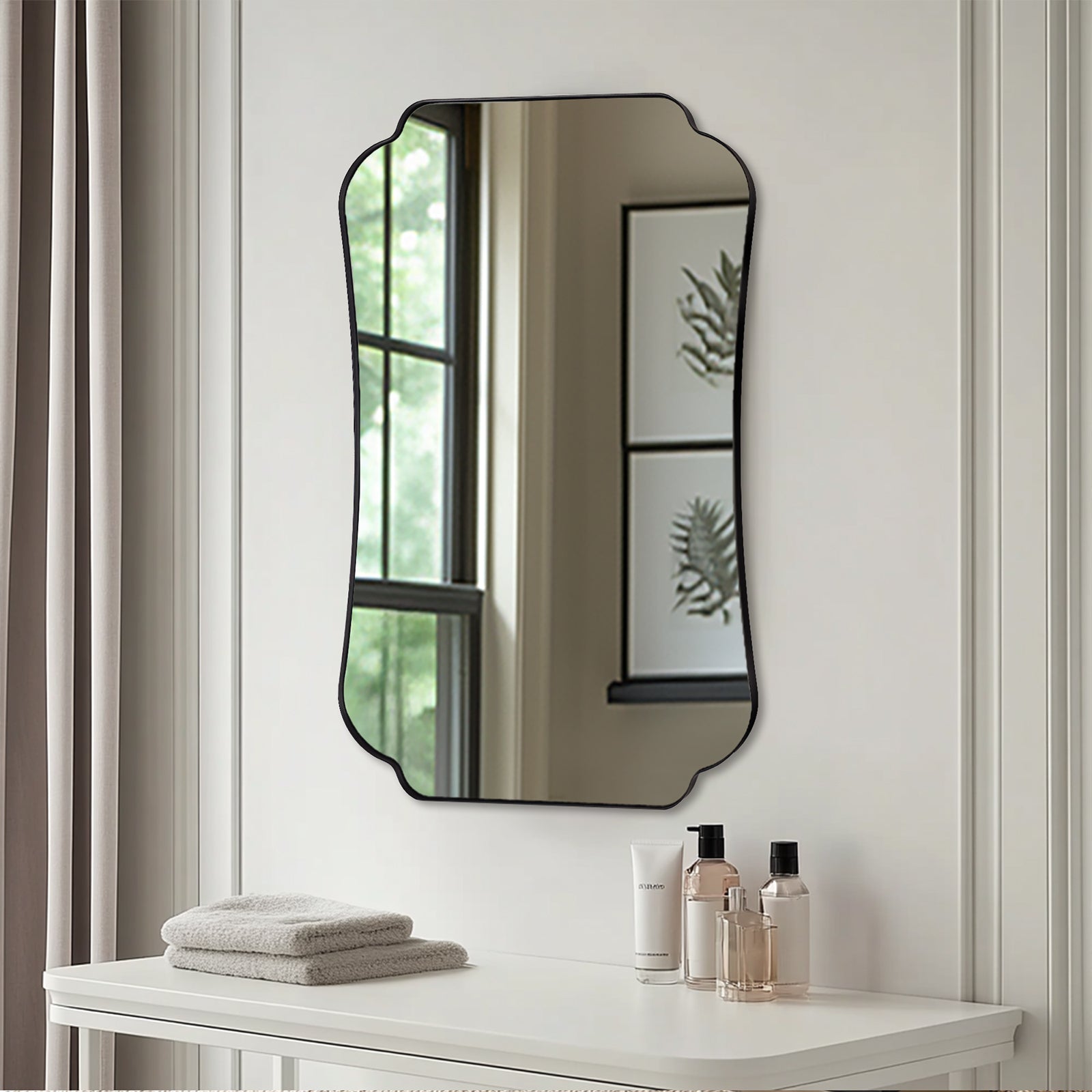 Contemporary Concave Edge Scalloped Bathroom Mirror Decorative | Stainless Steel Frame