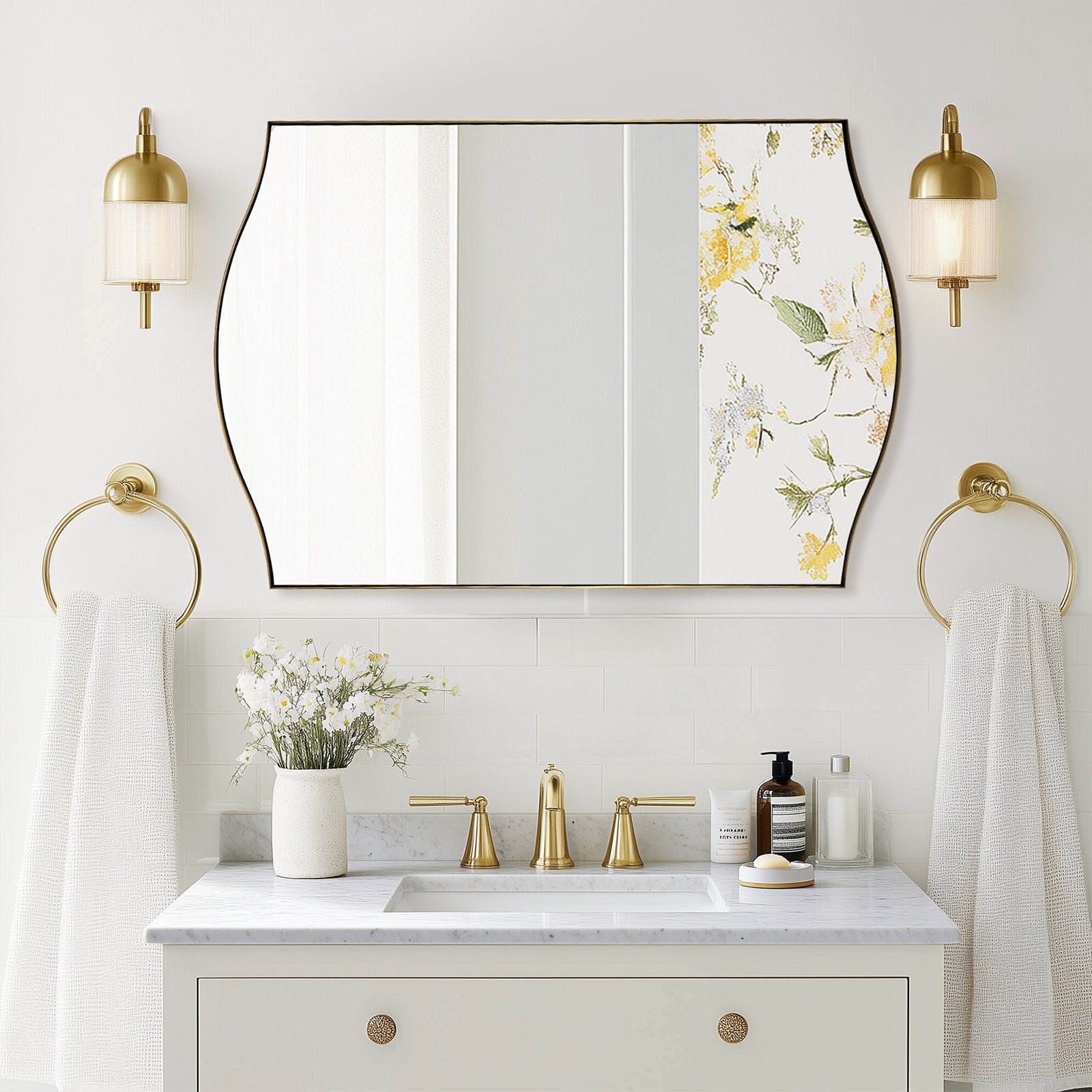 Dual Curve Arch Rectangular Scalloped Bathroom Wall Mirror |Stainless Steel Framed