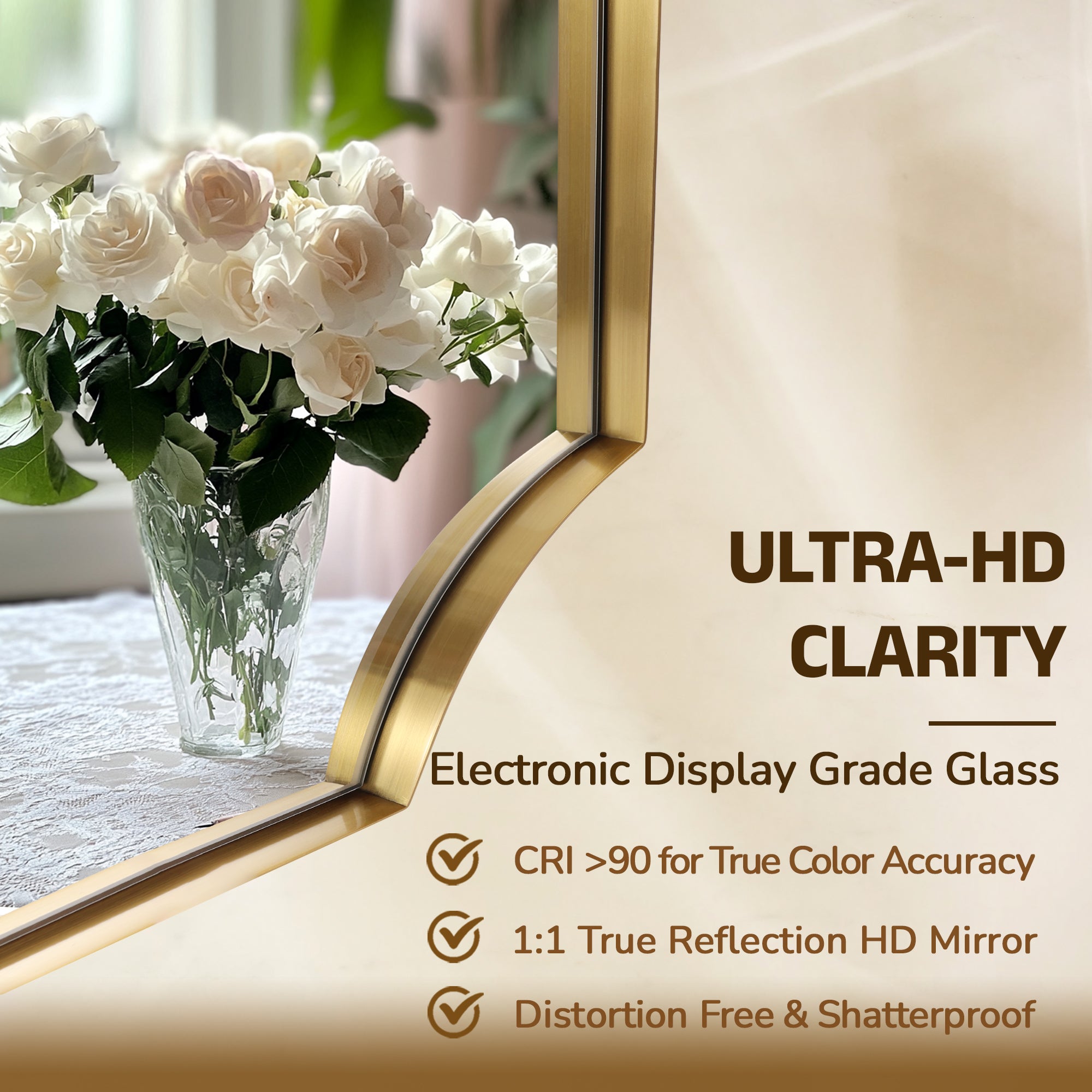 Contemporary Notched Corner Scalloped Rectangle Bathroom Vanity Mirror | Stainless Steel Frame