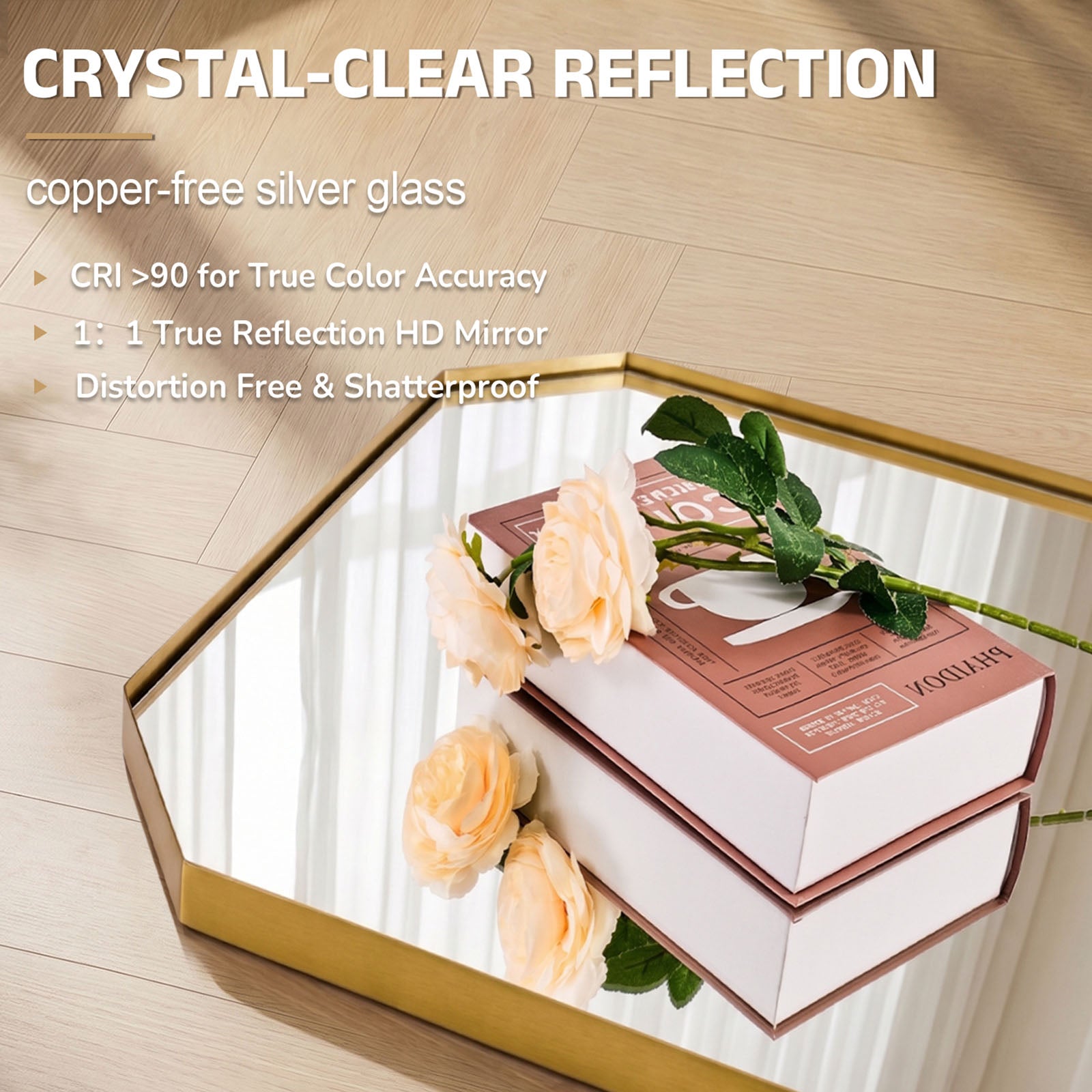 Contemporary Cut Corner Octagonal Scalloped Rectangle Mirror for Bathroom |Stainless Steel Frame