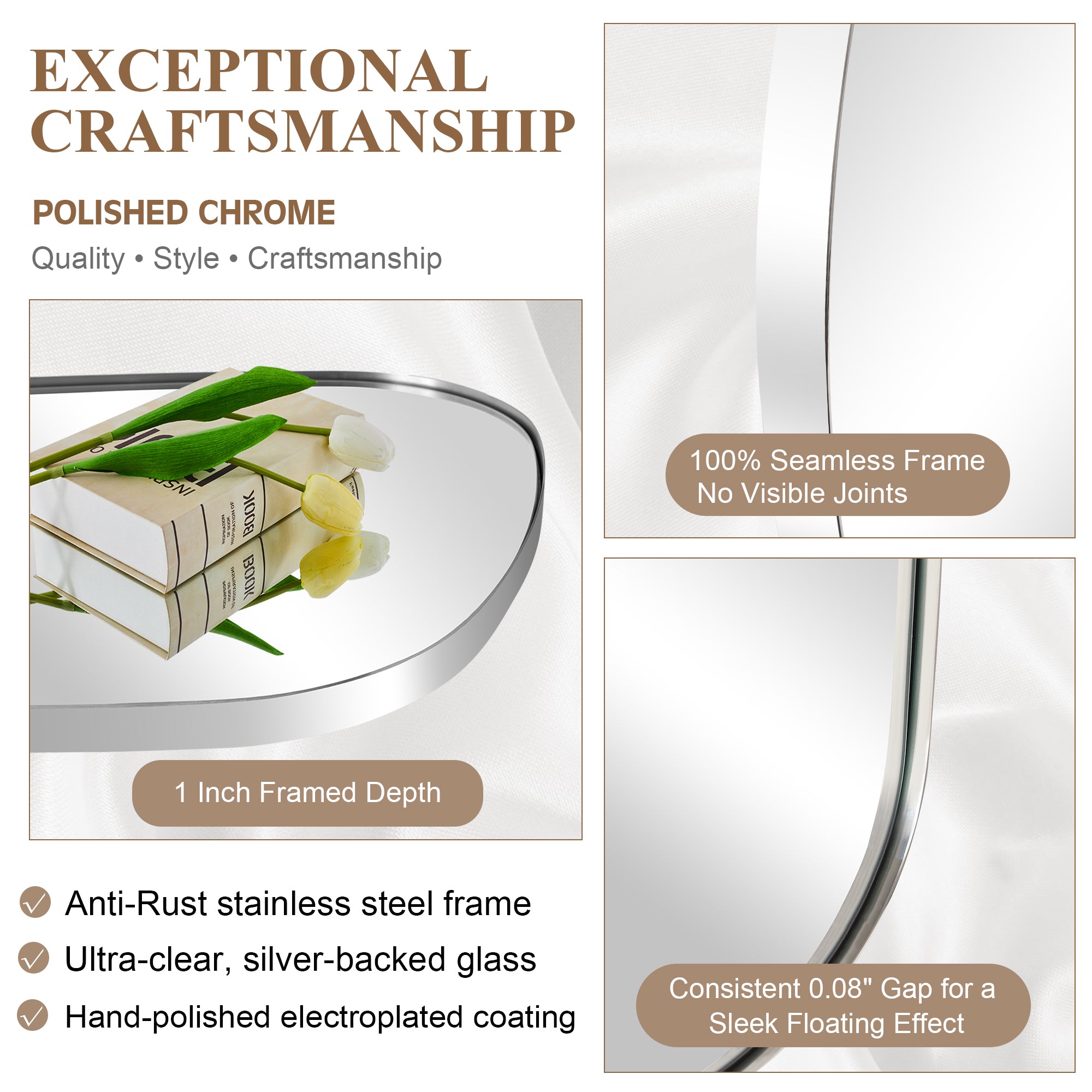 Asymmetrical Irregular Bathroom Wall Mirror | Stainless Steel Frame