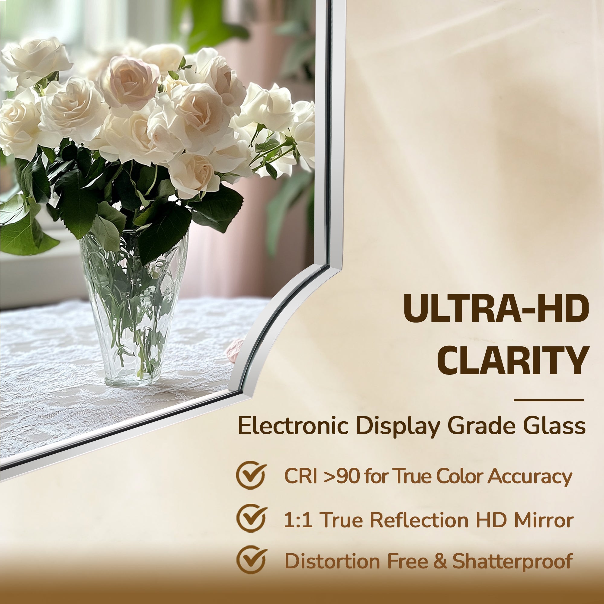 Contemporary Notched Corner Scalloped Rectangle Bathroom Vanity Mirror | Stainless Steel Frame