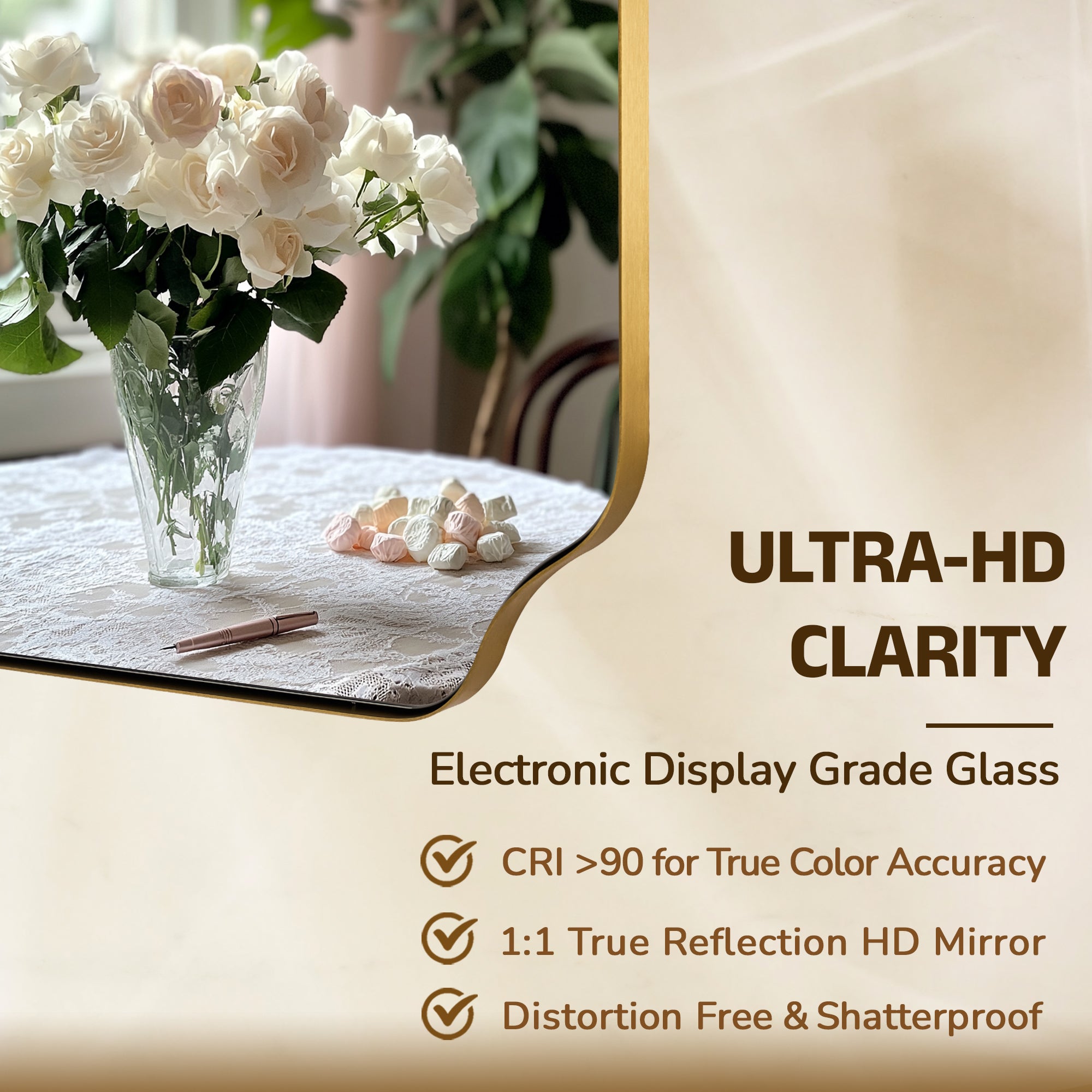 Open Box Like New:Notched Corner Rectangle Scalloped Mirror | Stainless Steel Frame