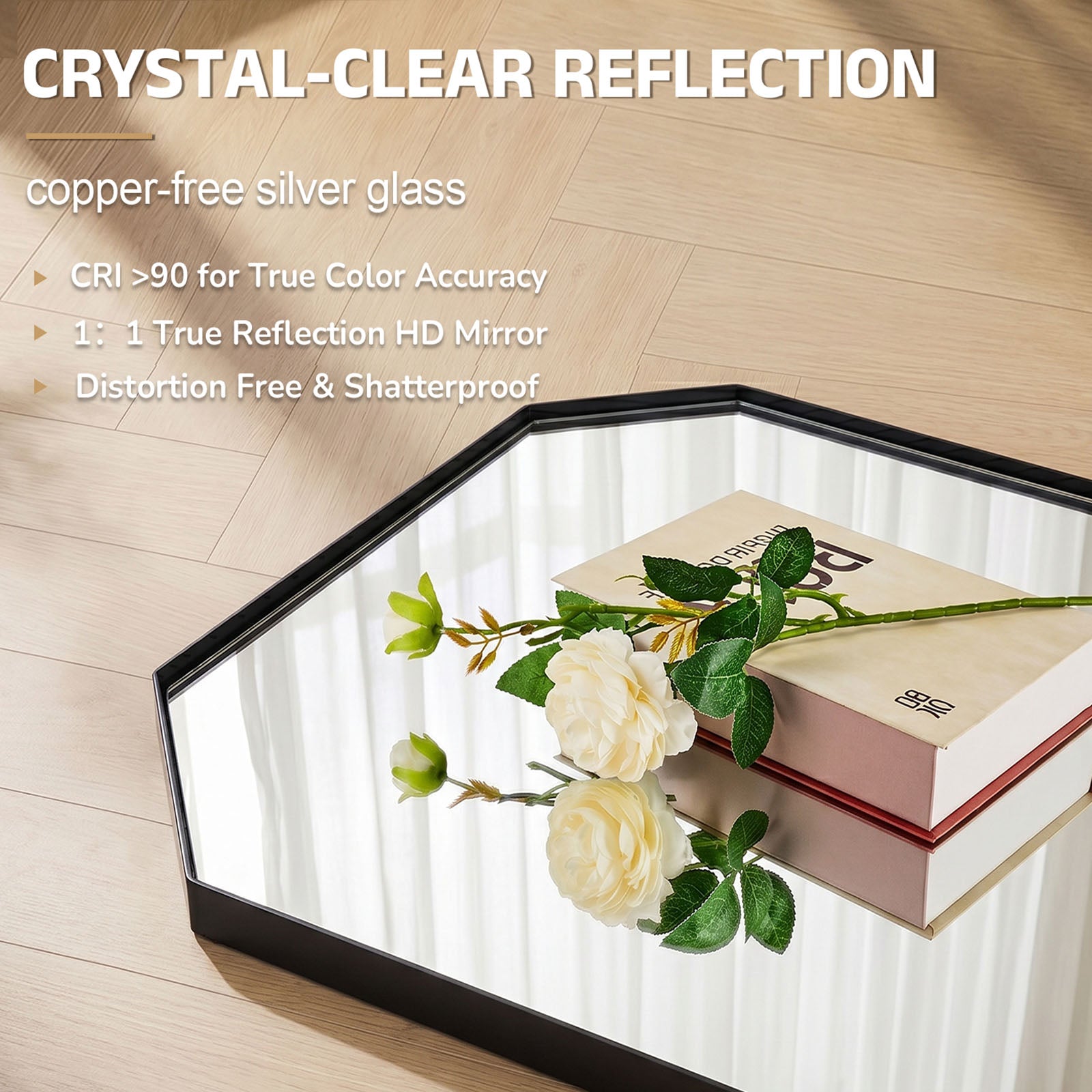 Contemporary Cut Corner Octagonal Scalloped Rectangle Mirror for Bathroom |Stainless Steel Frame