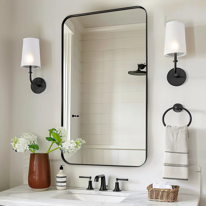 Open Box Like New : Modern Rounded Rectangle Mirror for Bathroom/ Vanity/ Wall | Stainless Steel Frame