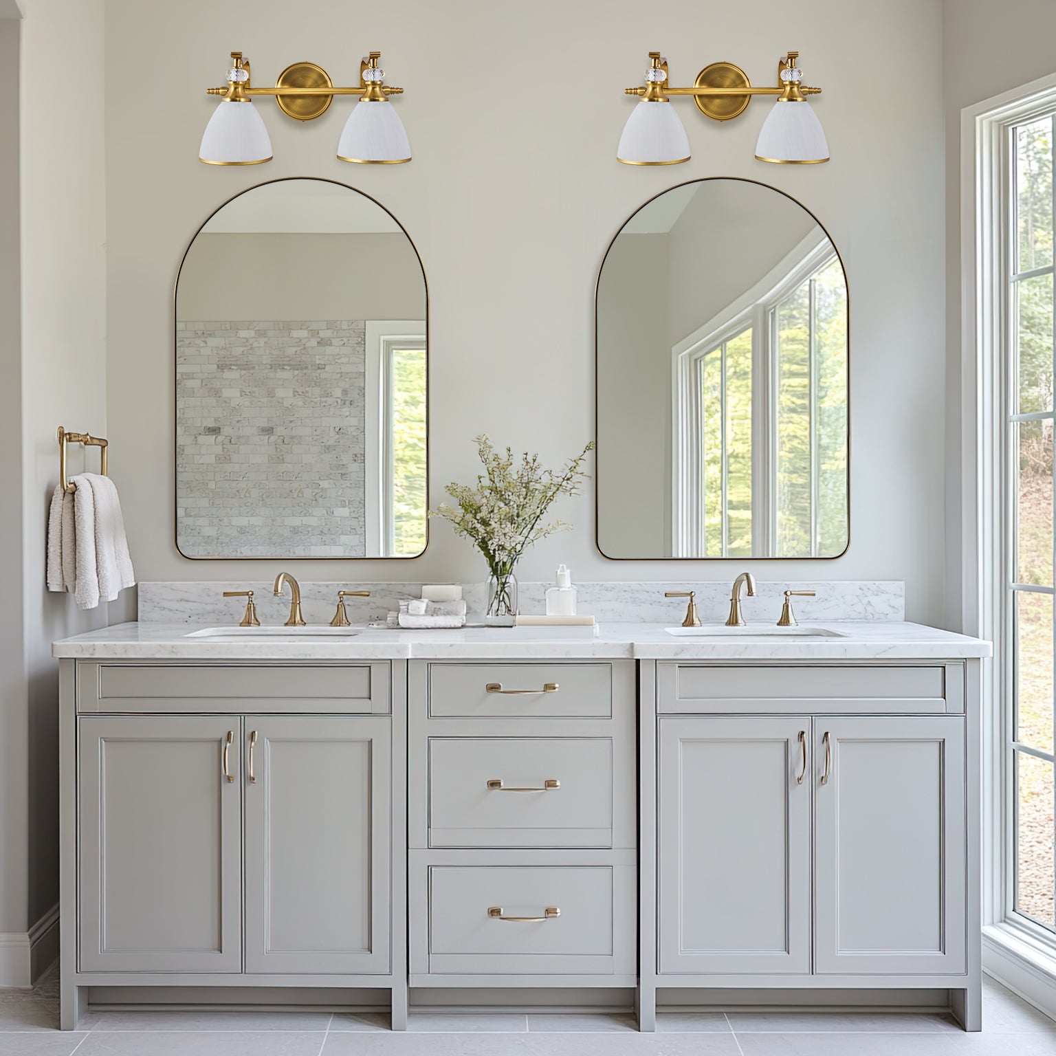 Artistical Metal Crank Frame White Frosted Trumpet Shade Bathroom Sconces