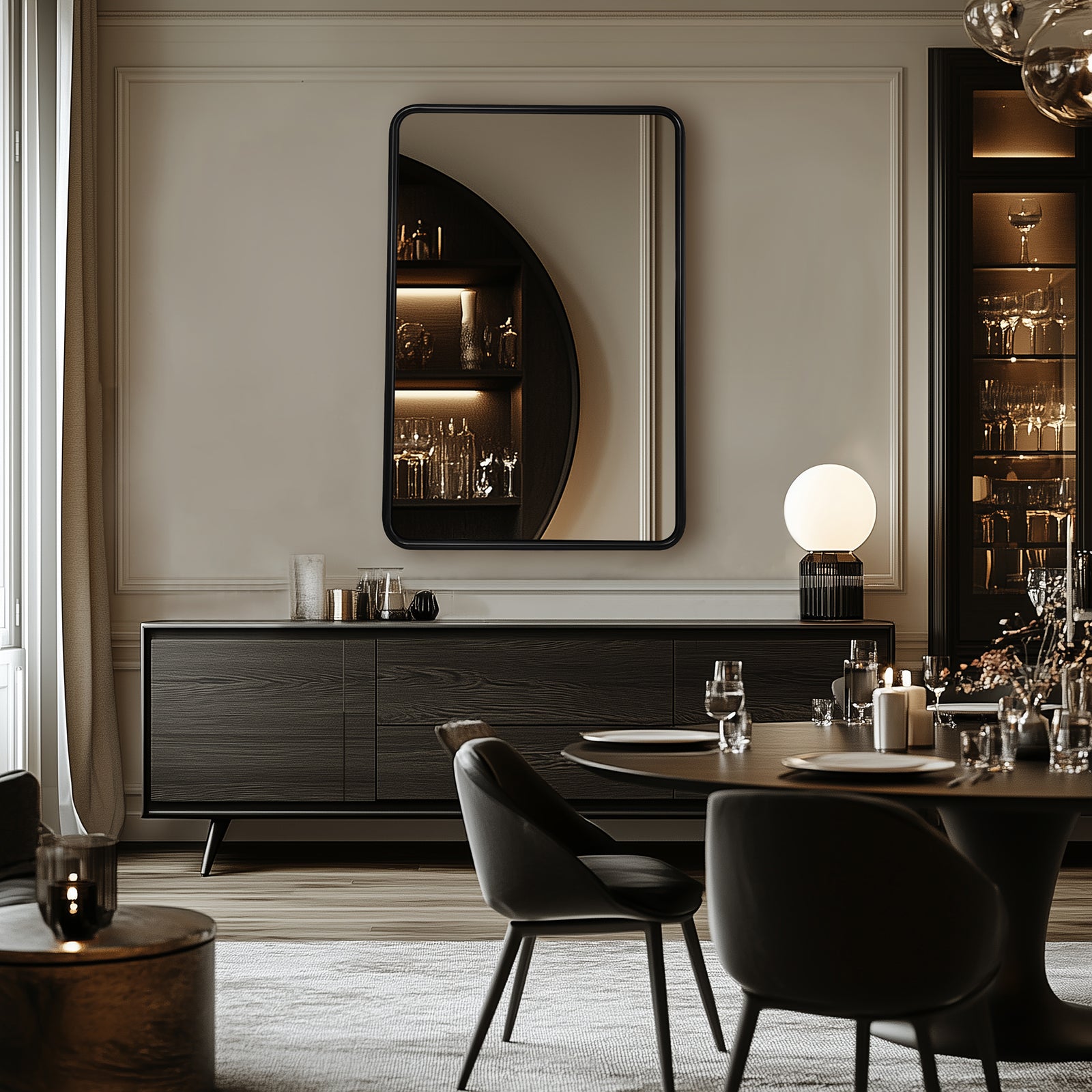 Contemporary Rectangle Bathroom Mirror |Rounded Stainless Steel Framed